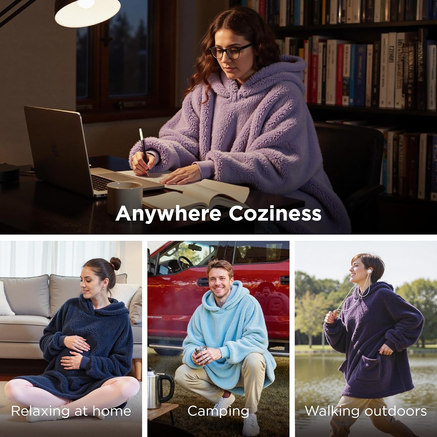 image:imageBedsure Blanket Hoodie Wearable Blanket Hoodie as Mothers Day Birthday Gifts for Women Men Mom Dad Warm Cozy Soft Sweatshirt Hooded Blankets With Sleeves for Adult Women Men CharcoalLavender