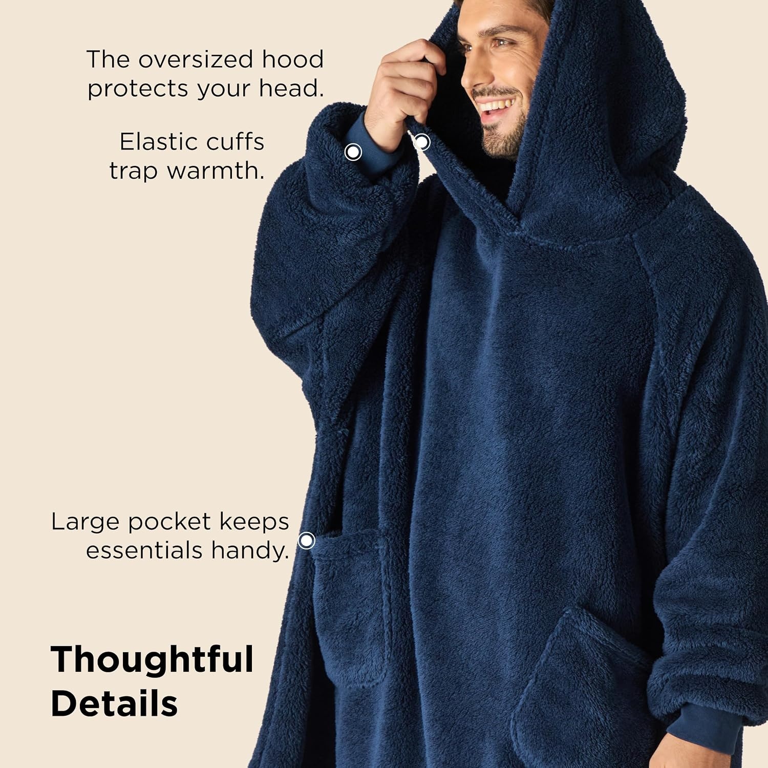 image:imageBedsure Blanket Hoodie Wearable Blanket Hoodie as Mothers Day Birthday Gifts for Women Men Mom Dad Warm Cozy Soft Sweatshirt Hooded Blankets With Sleeves for Adult Women Men CharcoalNavy