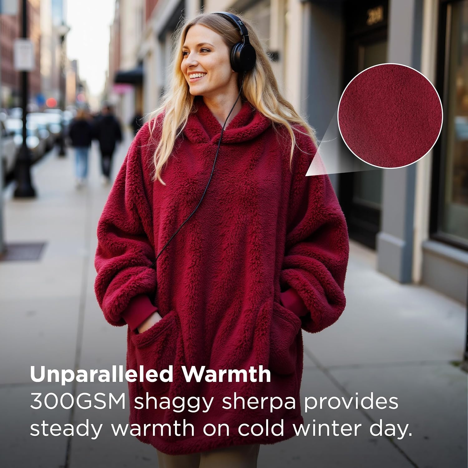 image:imageBedsure Blanket Hoodie Wearable Blanket Hoodie as Mothers Day Birthday Gifts for Women Men Mom Dad Warm Cozy Soft Sweatshirt Hooded Blankets With Sleeves for Adult Women Men CharcoalDark Red