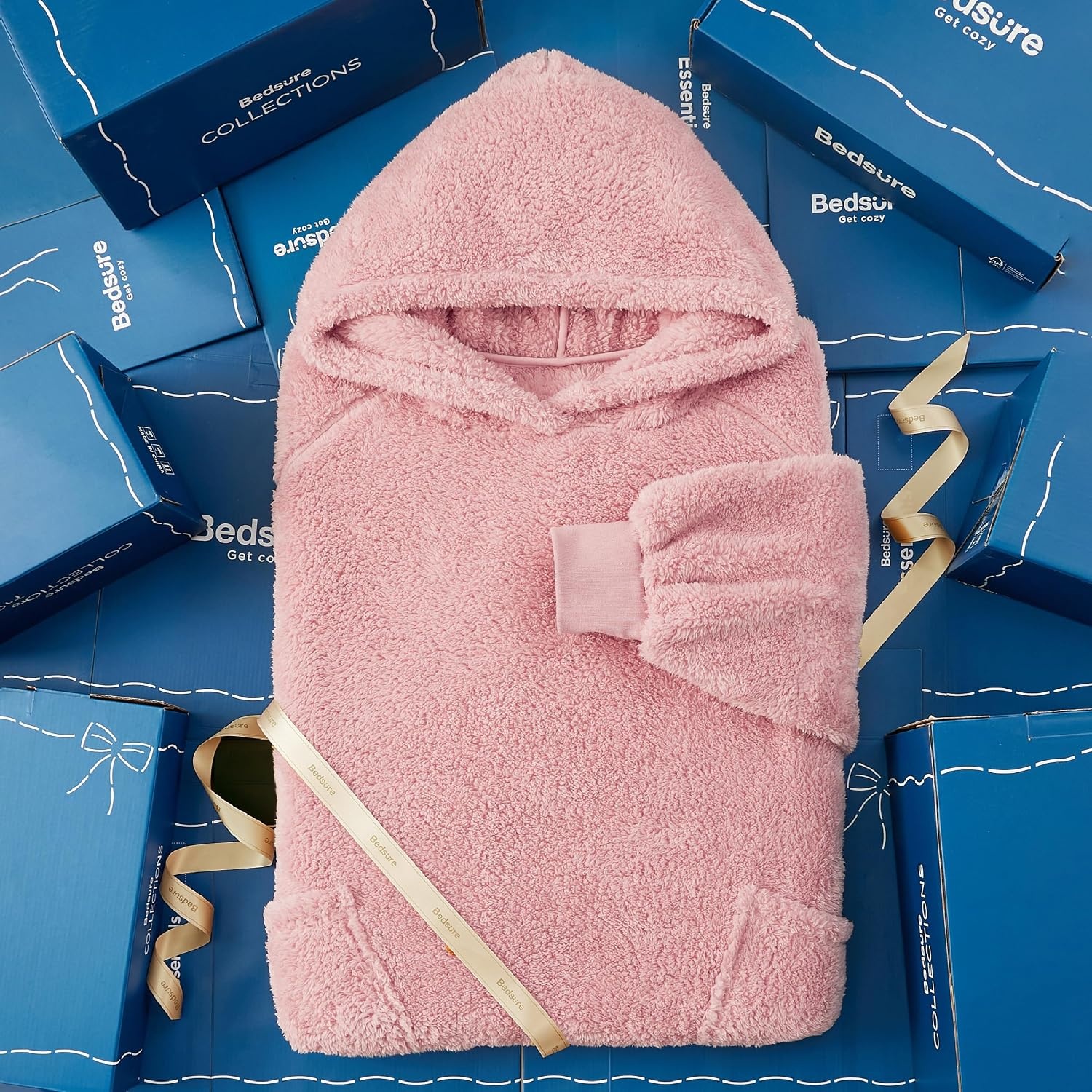 image:imageBedsure Blanket Hoodie Wearable Blanket Hoodie as Mothers Day Birthday Gifts for Women Men Mom Dad Warm Cozy Soft Sweatshirt Hooded Blankets With Sleeves for Adult Women Men CharcoalPink