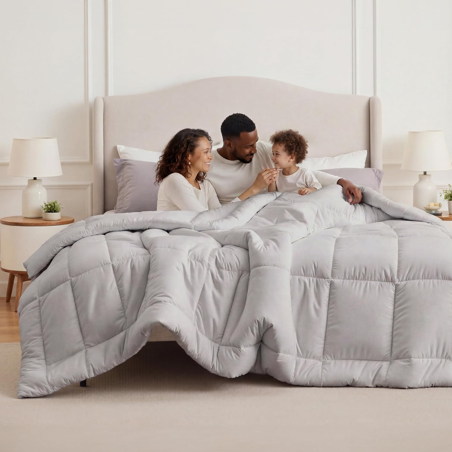image:imageBedsure Comforter Duvet Insert Quilted Comforters Queen Size All Season Duvet GentleSoft Down Alternative Bedding Blanket with 8 Tabs Gifts for WomenMen White Queen 88 x 88 InchesLight Grey