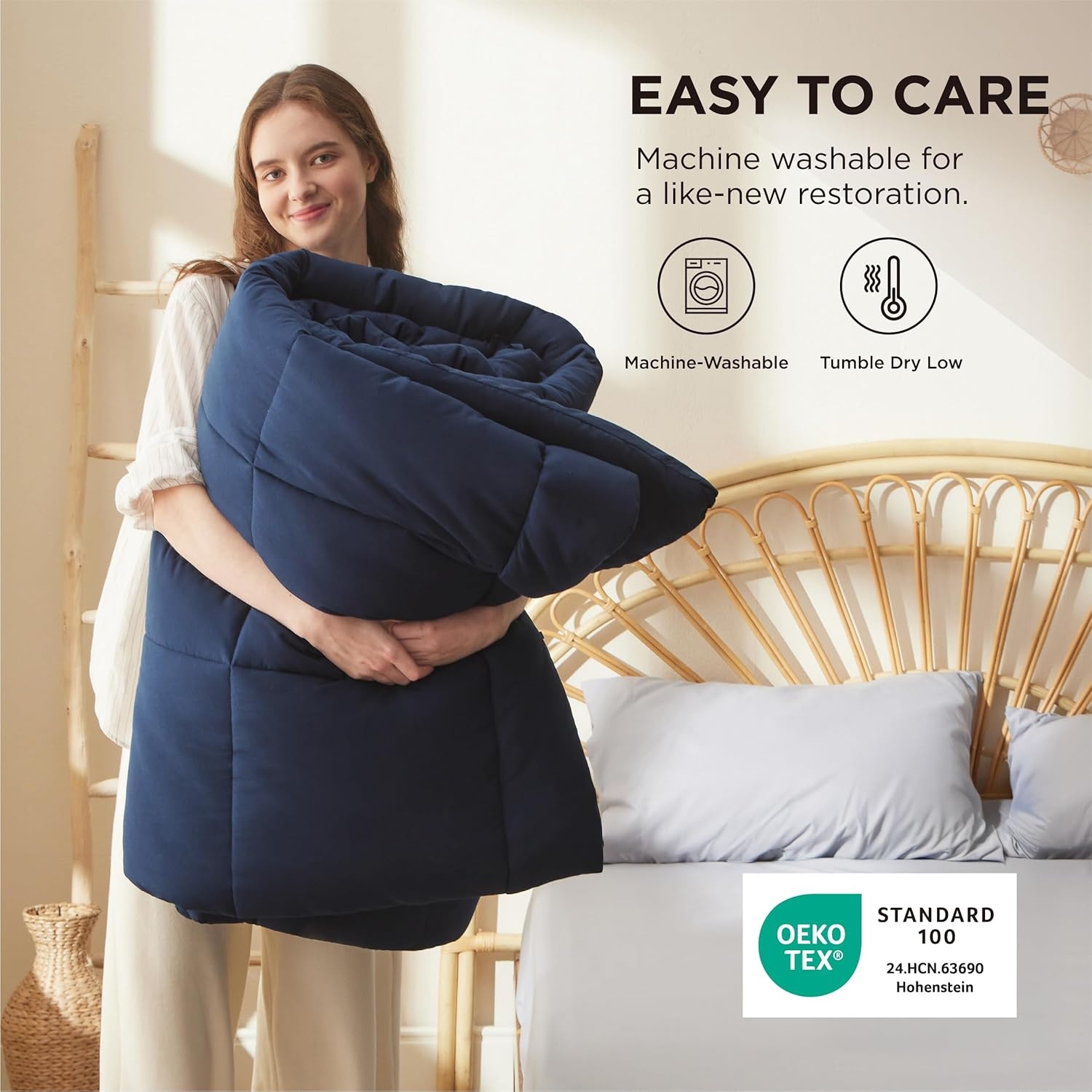 image:imageBedsure Comforter Duvet Insert Quilted Comforters Queen Size All Season Duvet GentleSoft Down Alternative Bedding Blanket with 8 Tabs Gifts for WomenMen White Queen 88 x 88 InchesNavy Blue