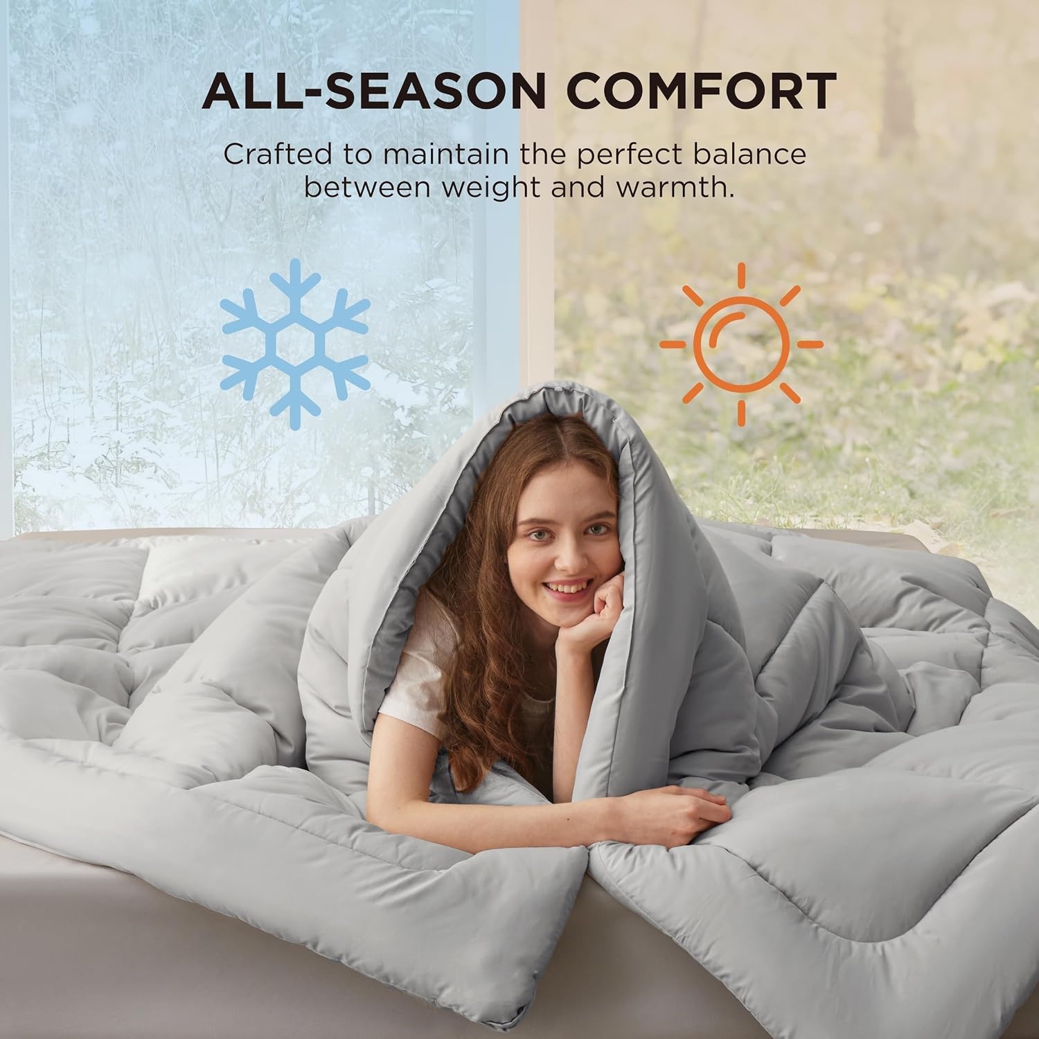 image:imageBedsure Comforter Duvet Insert Quilted Comforters Queen Size All Season Duvet GentleSoft Down Alternative Bedding Blanket with 8 Tabs Gifts for WomenMen White Queen 88 x 88 InchesLight Grey