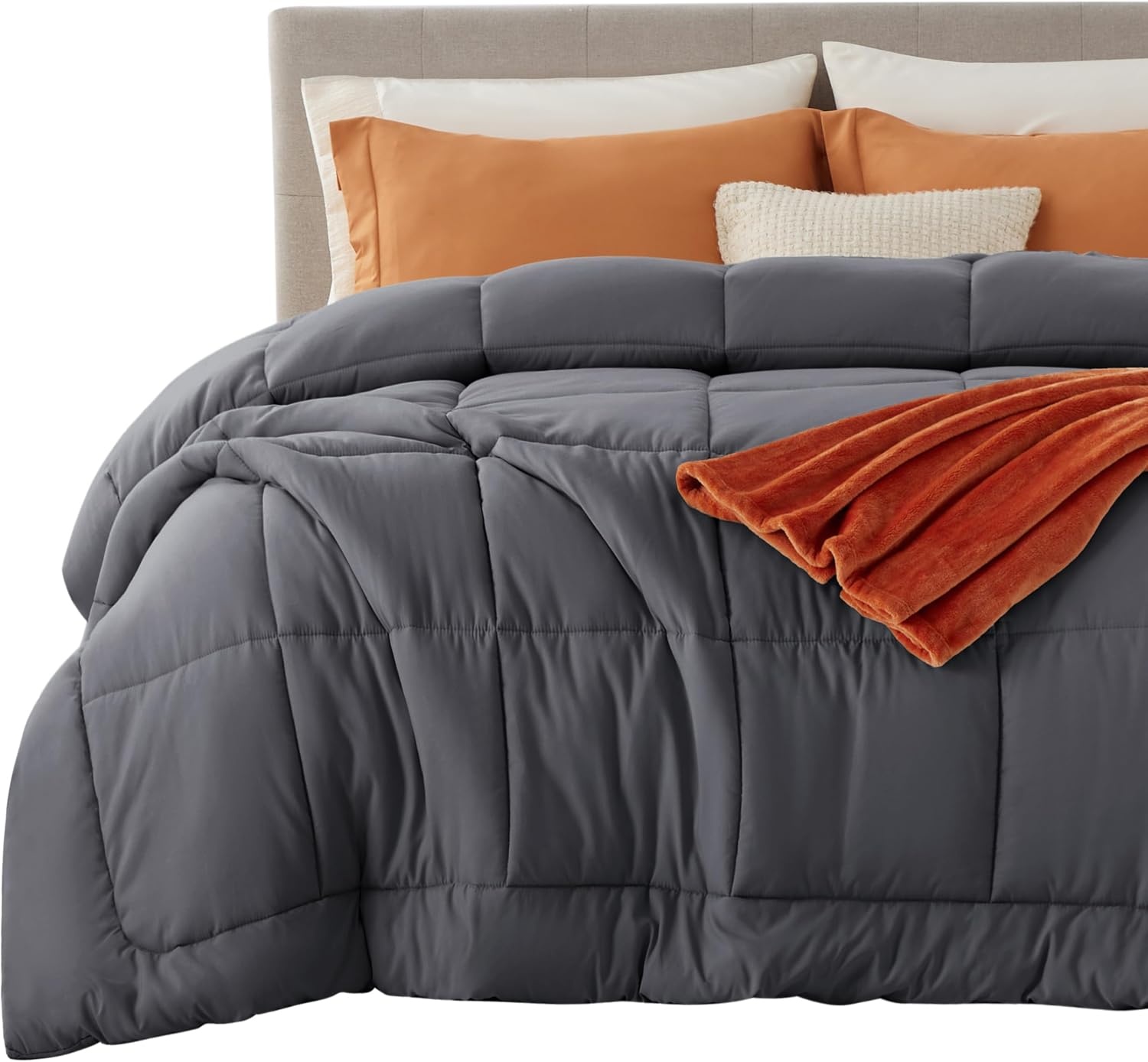 image:imageBedsure Comforter Duvet Insert Quilted Comforters Queen Size All Season Duvet GentleSoft Down Alternative Bedding Blanket with 8 Tabs Gifts for WomenMen White Queen 88 x 88 InchesGrey