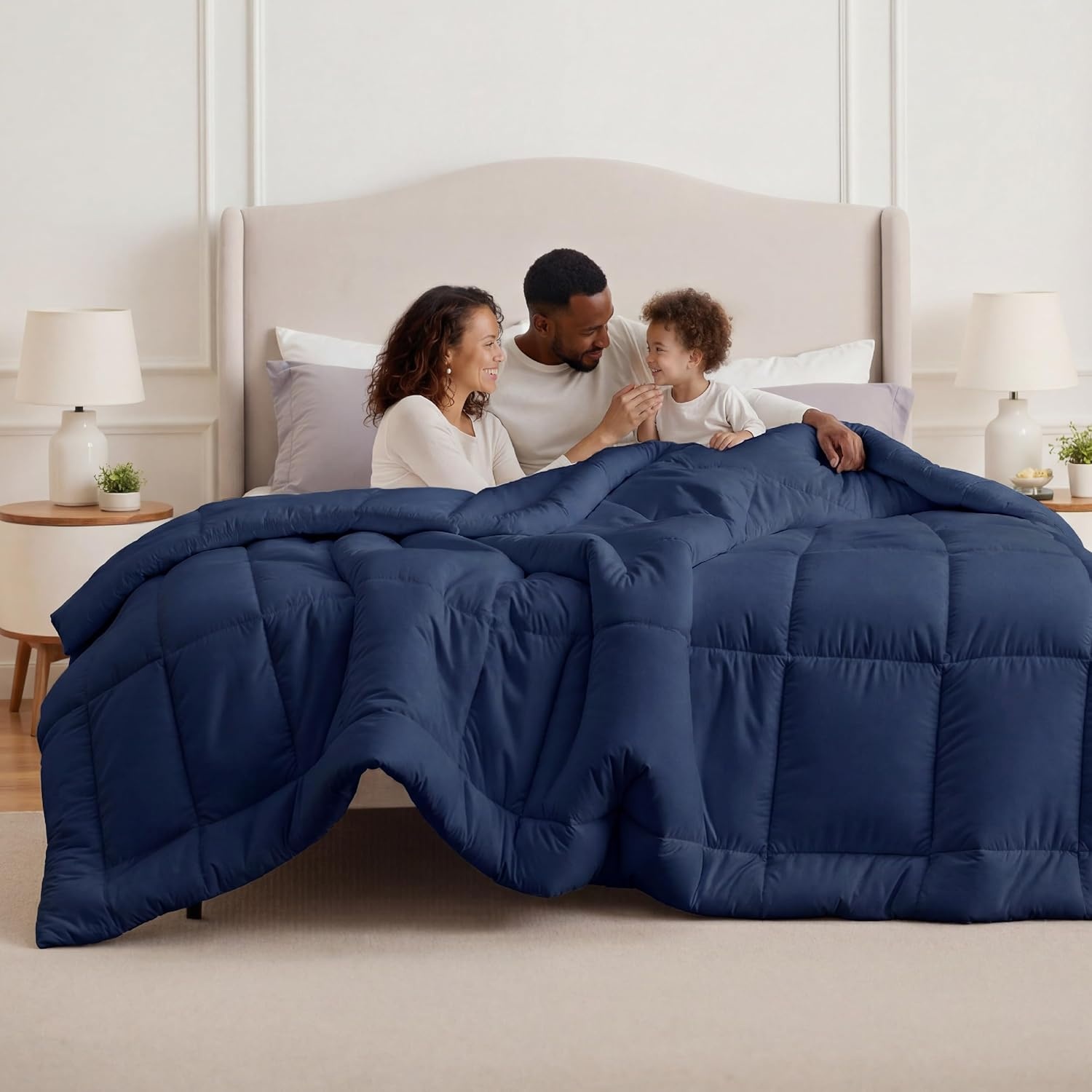 image:imageBedsure Comforter Duvet Insert Quilted Comforters Queen Size All Season Duvet GentleSoft Down Alternative Bedding Blanket with 8 Tabs Gifts for WomenMen White Queen 88 x 88 InchesNavy Blue