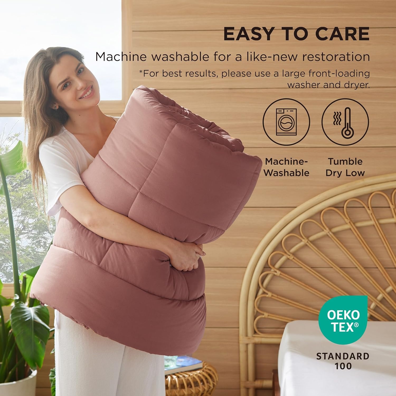 image:imageBedsure Comforter Duvet Insert Quilted Comforters Queen Size All Season Duvet GentleSoft Down Alternative Bedding Blanket with 8 Tabs Gifts for WomenMen White Queen 88 x 88 InchesDusty Pink