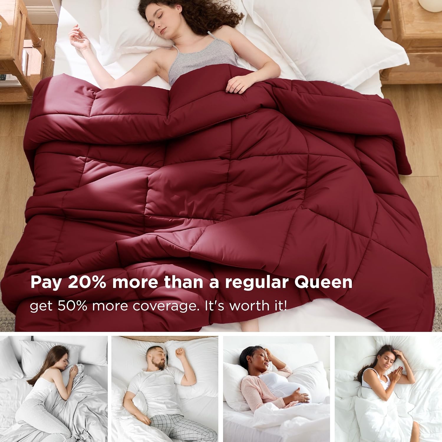 image:imageBedsure Comforter Duvet Insert Quilted Comforters Queen Size All Season Duvet GentleSoft Down Alternative Bedding Blanket with 8 Tabs Gifts for WomenMen White Queen 88 x 88 InchesBurgundy