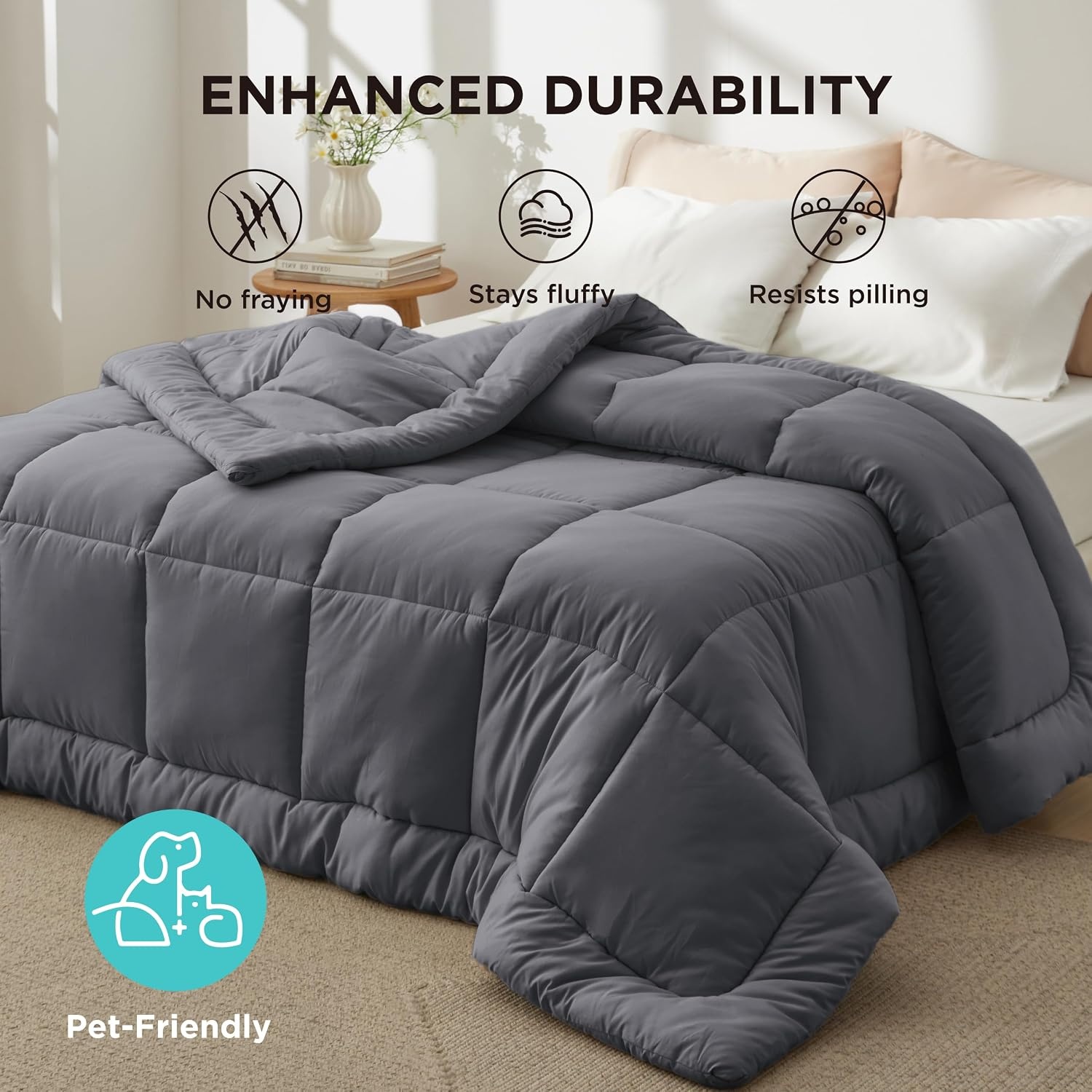 image:imageBedsure Comforter Duvet Insert Quilted Comforters Queen Size All Season Duvet GentleSoft Down Alternative Bedding Blanket with 8 Tabs Gifts for WomenMen White Queen 88 x 88 InchesGrey