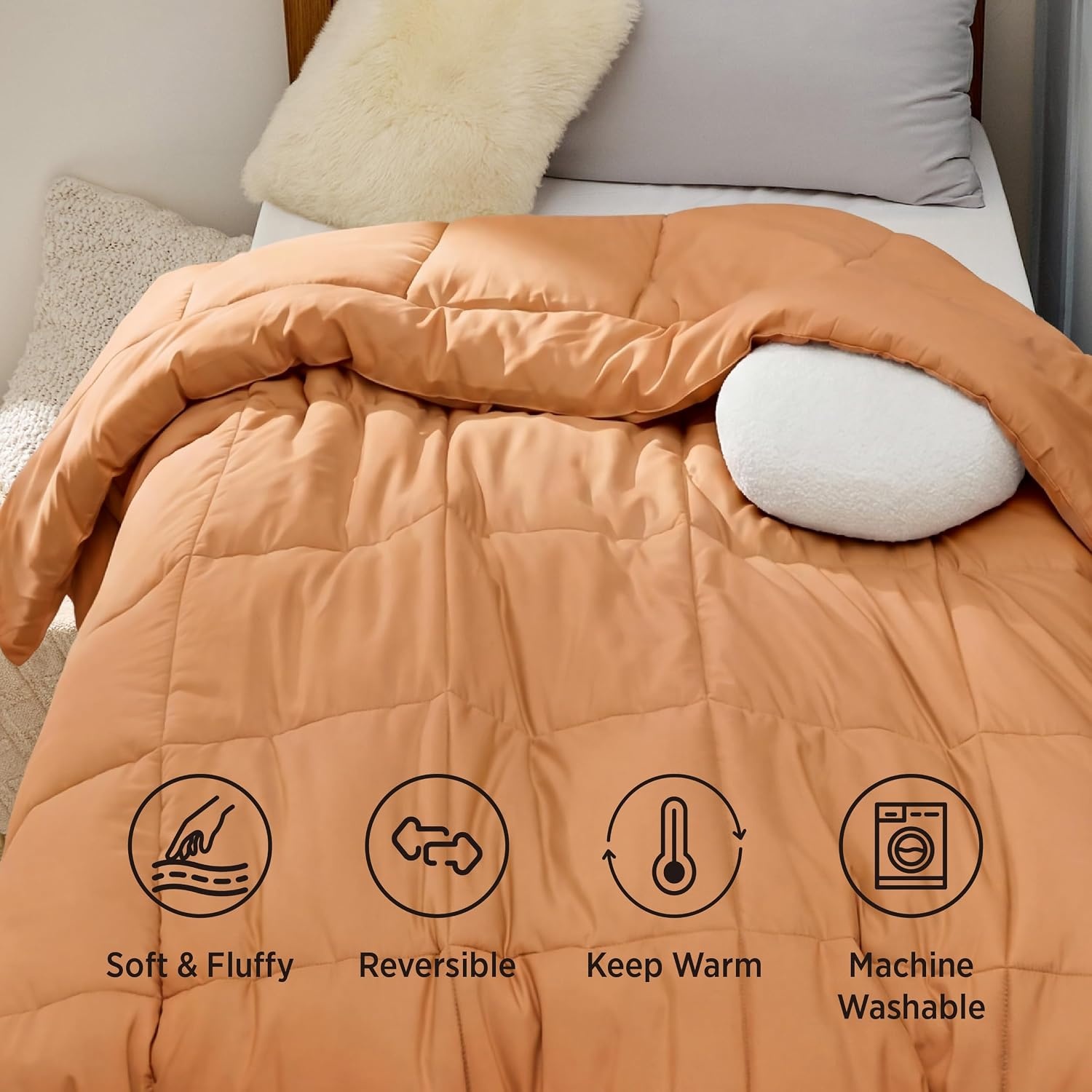 image:imageBedsure Comforter Duvet Insert Quilted Comforters Queen Size All Season Duvet GentleSoft Down Alternative Bedding Blanket with 8 Tabs Gifts for WomenMen White Queen 88 x 88 InchesBurnt Orange