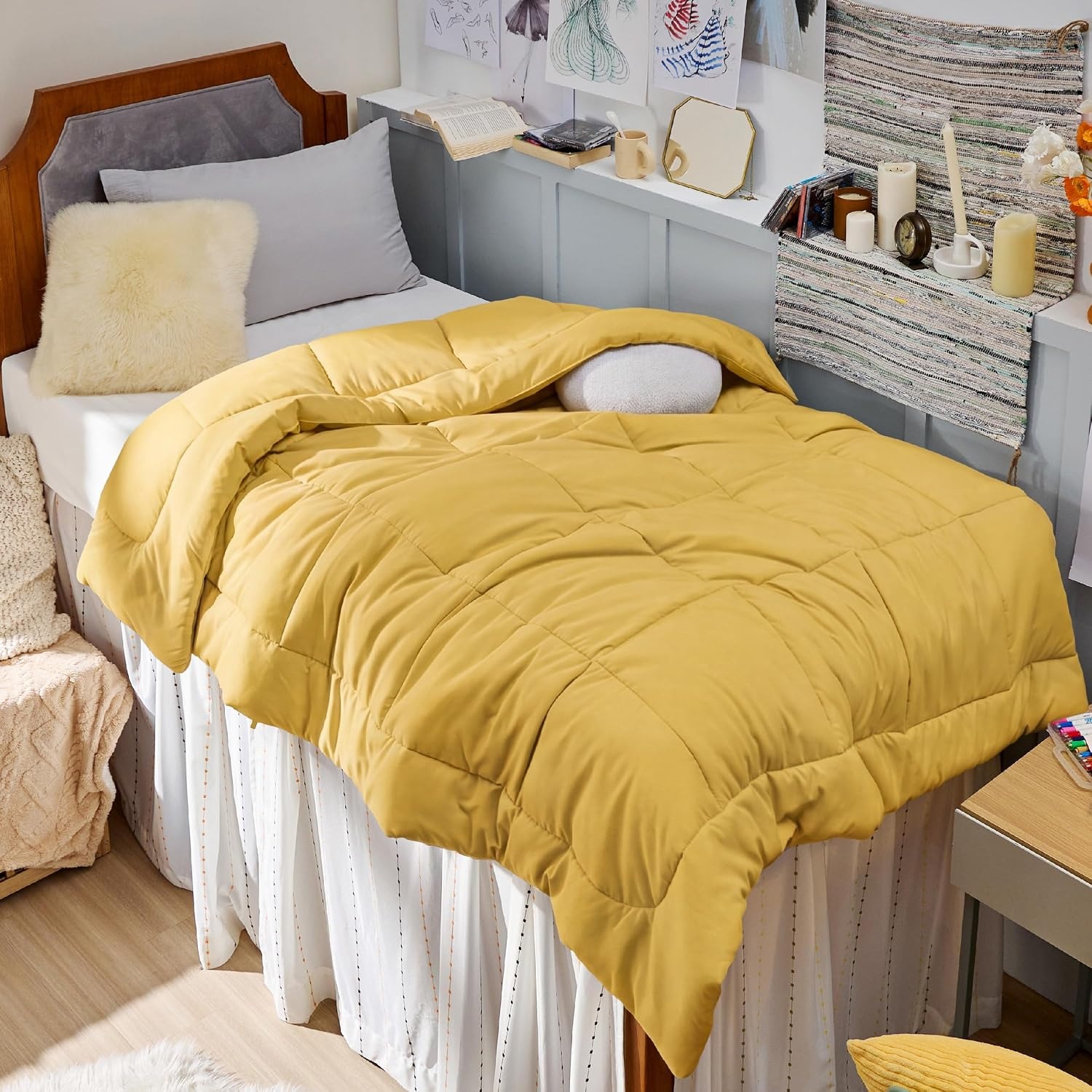 image:imageBedsure Comforter Duvet Insert Quilted Comforters Queen Size All Season Duvet GentleSoft Down Alternative Bedding Blanket with 8 Tabs Gifts for WomenMen White Queen 88 x 88 InchesMustard Yellow