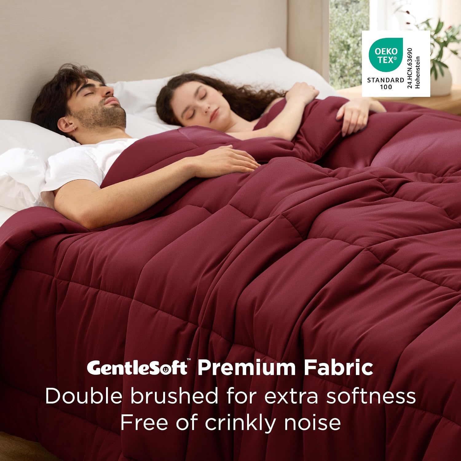 image:imageBedsure Comforter Duvet Insert Quilted Comforters Queen Size All Season Duvet GentleSoft Down Alternative Bedding Blanket with 8 Tabs Gifts for WomenMen White Queen 88 x 88 InchesBurgundy