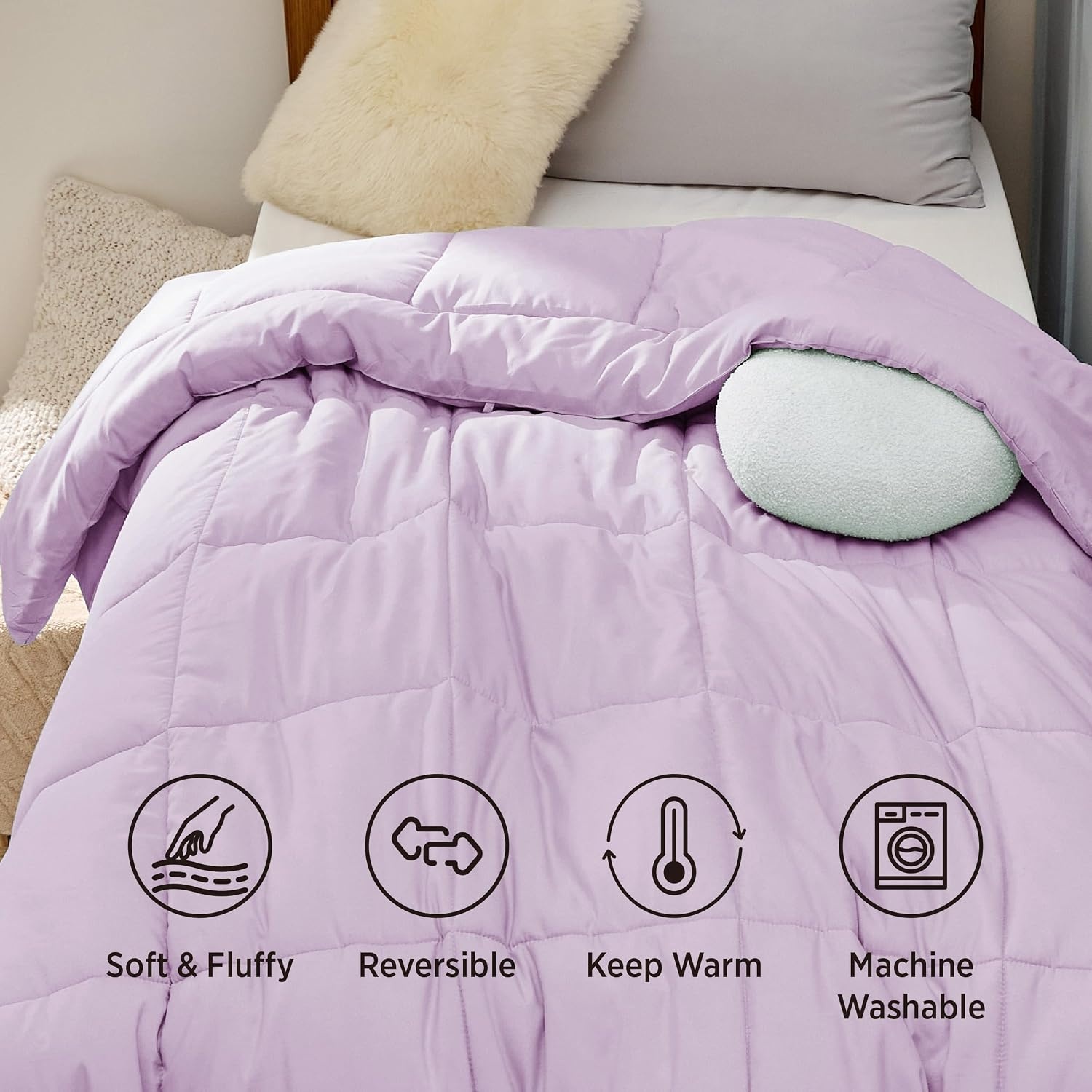 image:imageBedsure Comforter Duvet Insert Quilted Comforters Queen Size All Season Duvet GentleSoft Down Alternative Bedding Blanket with 8 Tabs Gifts for WomenMen White Queen 88 x 88 InchesLight Purple