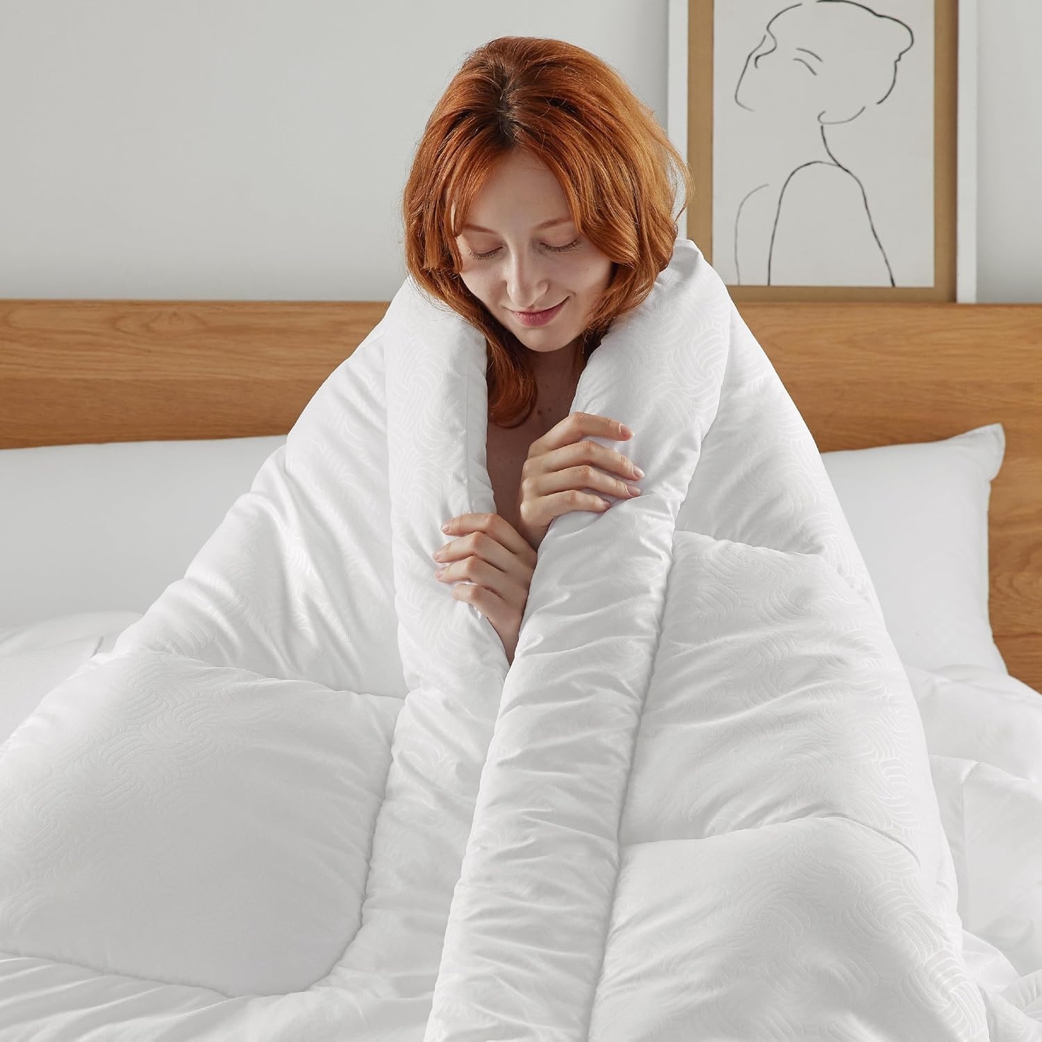 image:imageBedsure Comforter Duvet Insert Quilted Comforters Queen Size All Season Duvet GentleSoft Down Alternative Bedding Blanket with 8 Tabs Gifts for WomenMen White Queen 88 x 88 InchesIvory Stripe Square