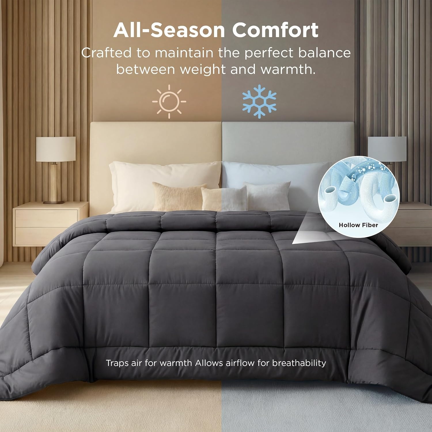image:imageBedsure Comforter Duvet Insert Quilted Comforters Queen Size All Season Duvet GentleSoft Down Alternative Bedding Blanket with 8 Tabs Gifts for WomenMen White Queen 88 x 88 InchesGrey