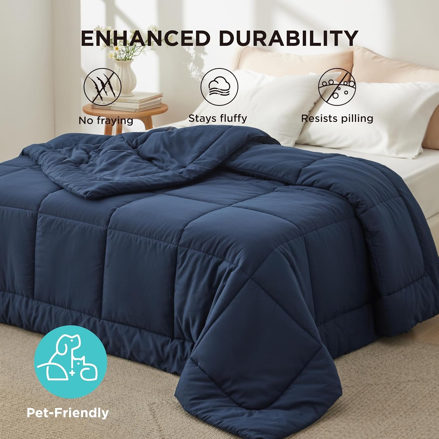 image:imageBedsure Comforter Duvet Insert Quilted Comforters Queen Size All Season Duvet GentleSoft Down Alternative Bedding Blanket with 8 Tabs Gifts for WomenMen White Queen 88 x 88 InchesNavy Blue