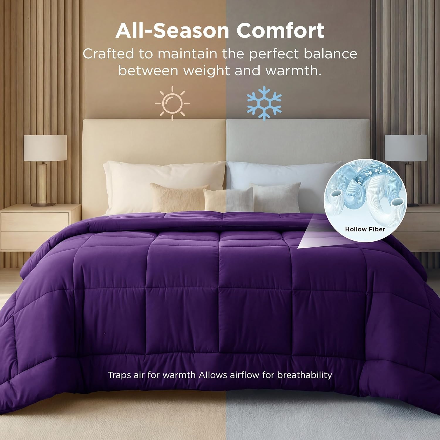 image:imageBedsure Comforter Duvet Insert Quilted Comforters Queen Size All Season Duvet GentleSoft Down Alternative Bedding Blanket with 8 Tabs Gifts for WomenMen White Queen 88 x 88 InchesPurple
