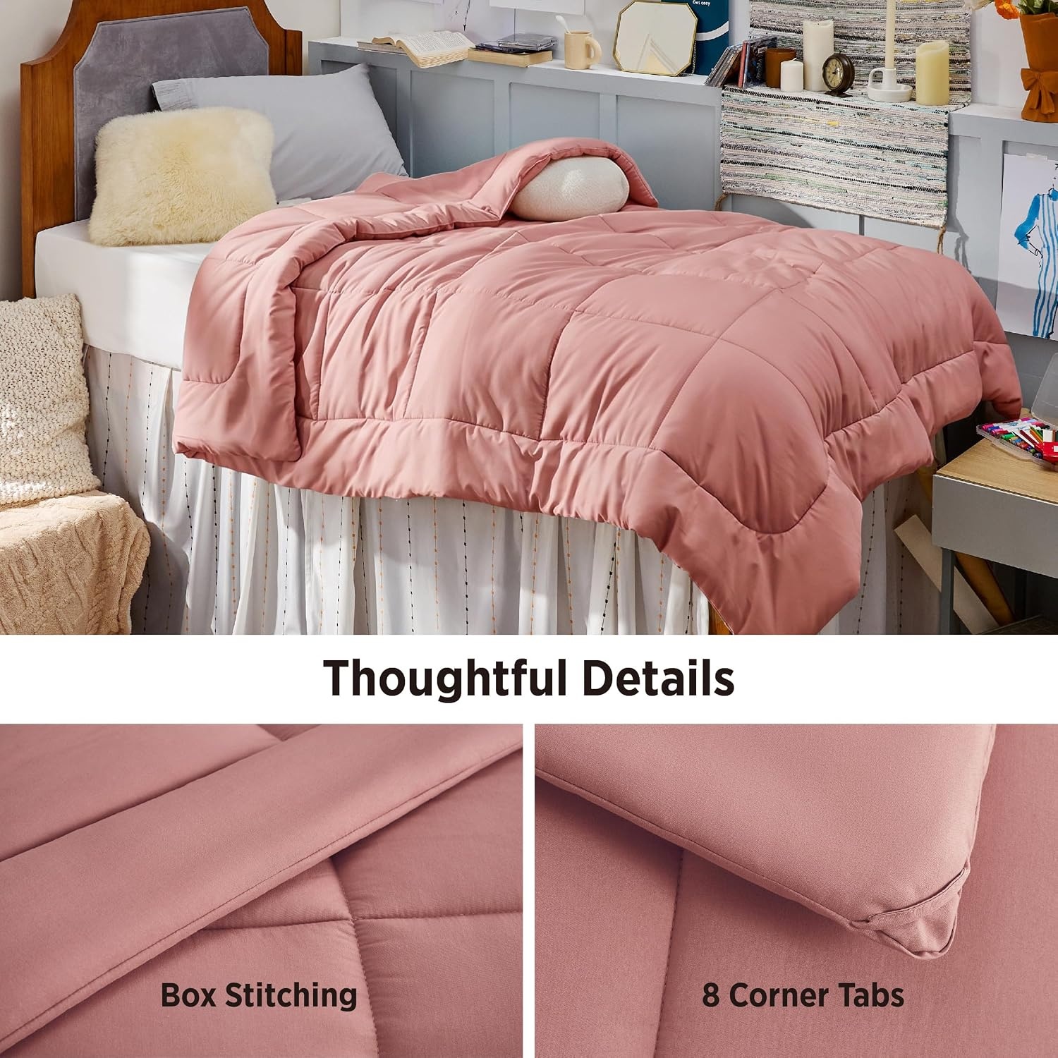 image:imageBedsure Comforter Duvet Insert Quilted Comforters Queen Size All Season Duvet GentleSoft Down Alternative Bedding Blanket with 8 Tabs Gifts for WomenMen White Queen 88 x 88 InchesDusty Pink