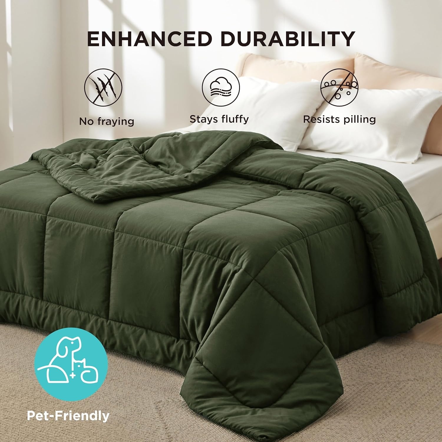 image:imageBedsure Comforter Duvet Insert Quilted Comforters Queen Size All Season Duvet GentleSoft Down Alternative Bedding Blanket with 8 Tabs Gifts for WomenMen White Queen 88 x 88 InchesOlive Green