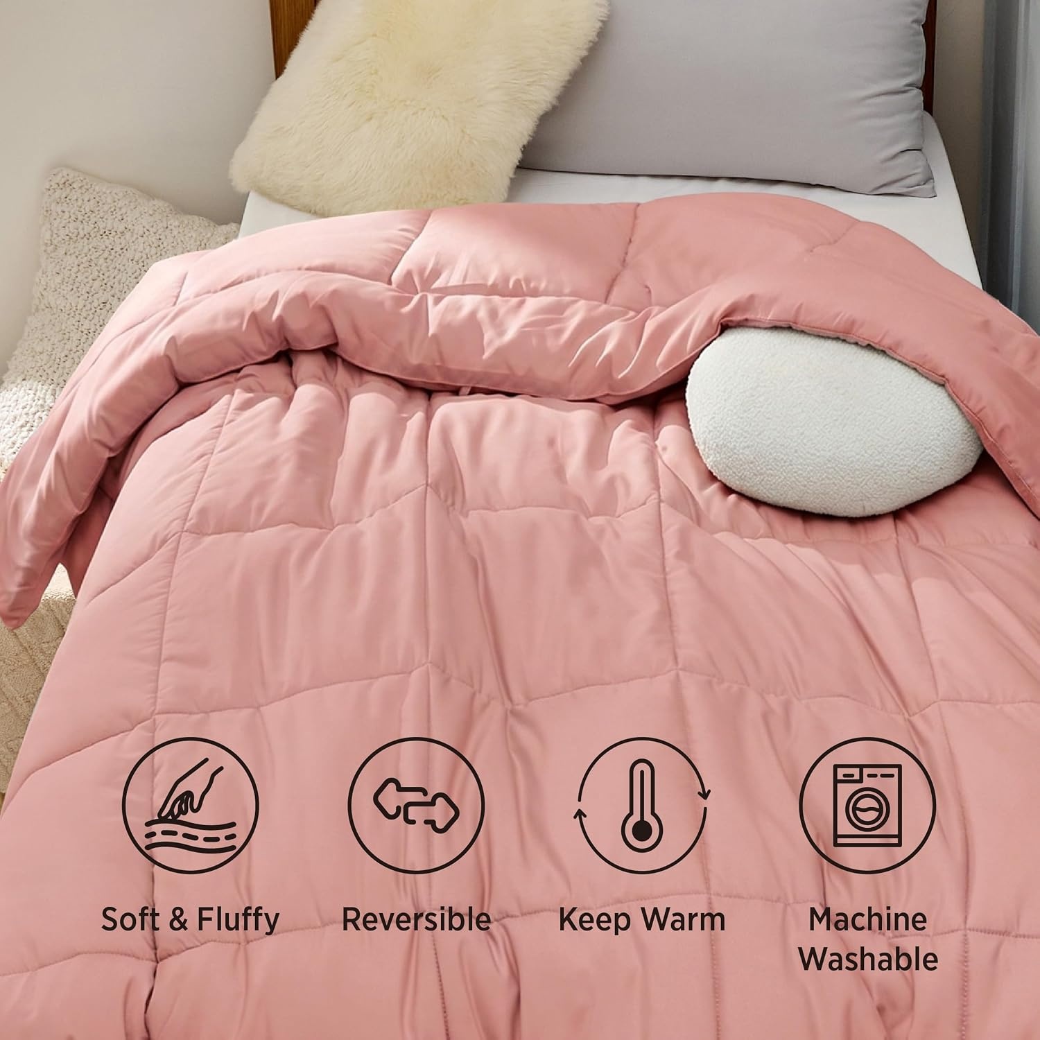 image:imageBedsure Comforter Duvet Insert Quilted Comforters Queen Size All Season Duvet GentleSoft Down Alternative Bedding Blanket with 8 Tabs Gifts for WomenMen White Queen 88 x 88 InchesDusty Pink