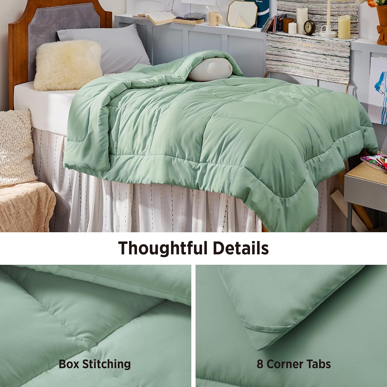 image:imageBedsure Comforter Duvet Insert Quilted Comforters Queen Size All Season Duvet GentleSoft Down Alternative Bedding Blanket with 8 Tabs Gifts for WomenMen White Queen 88 x 88 InchesSage Green