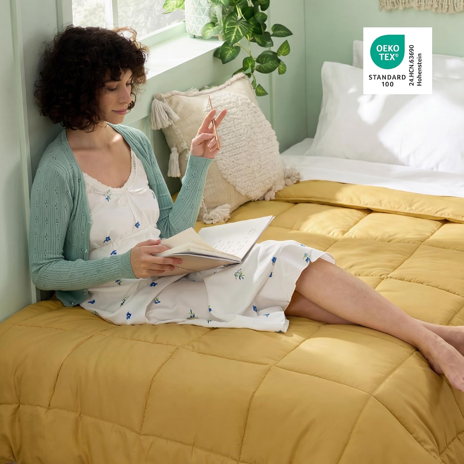 image:imageBedsure Comforter Duvet Insert Quilted Comforters Queen Size All Season Duvet GentleSoft Down Alternative Bedding Blanket with 8 Tabs Gifts for WomenMen White Queen 88 x 88 InchesMustard Yellow