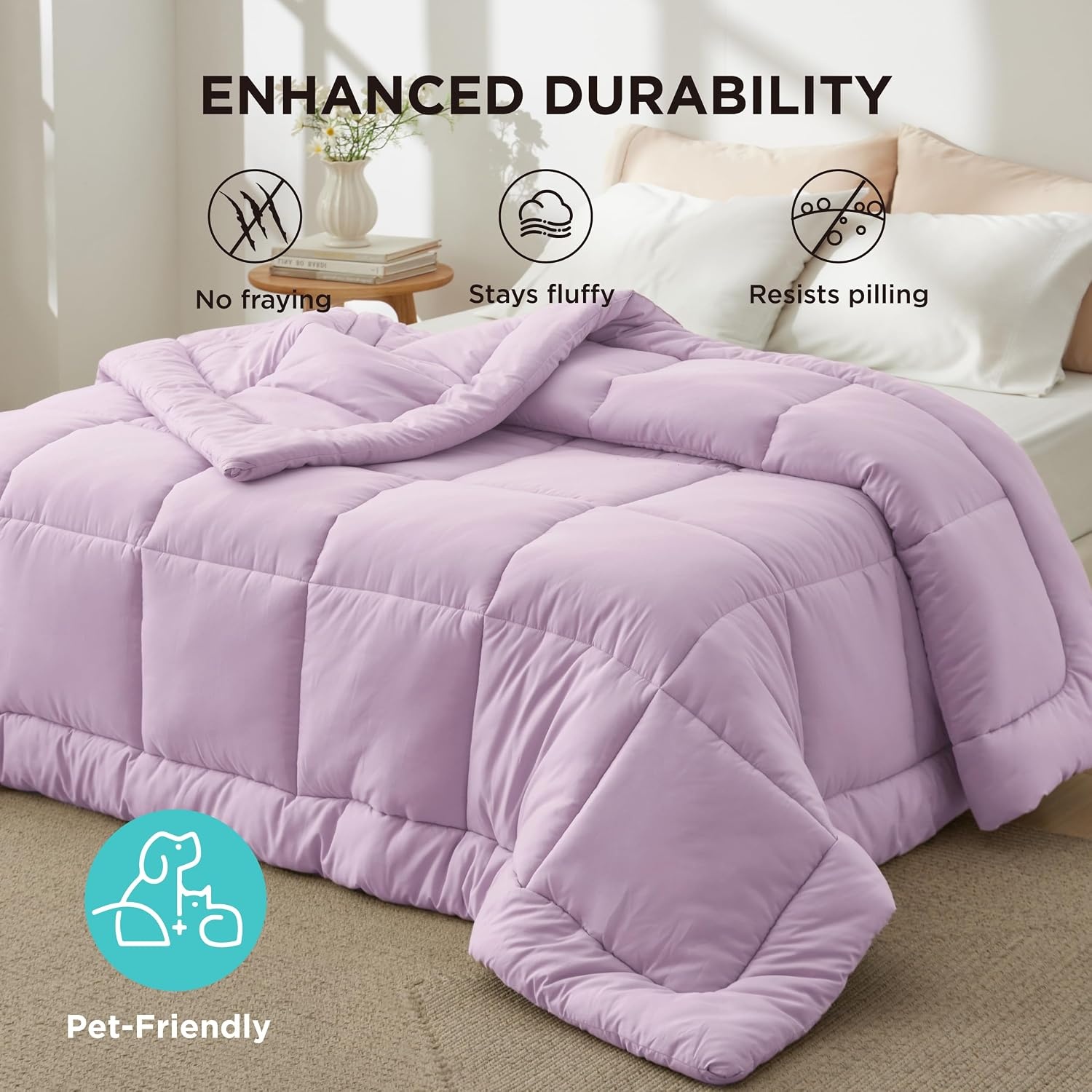 image:imageBedsure Comforter Duvet Insert Quilted Comforters Queen Size All Season Duvet GentleSoft Down Alternative Bedding Blanket with 8 Tabs Gifts for WomenMen White Queen 88 x 88 InchesLight Purple