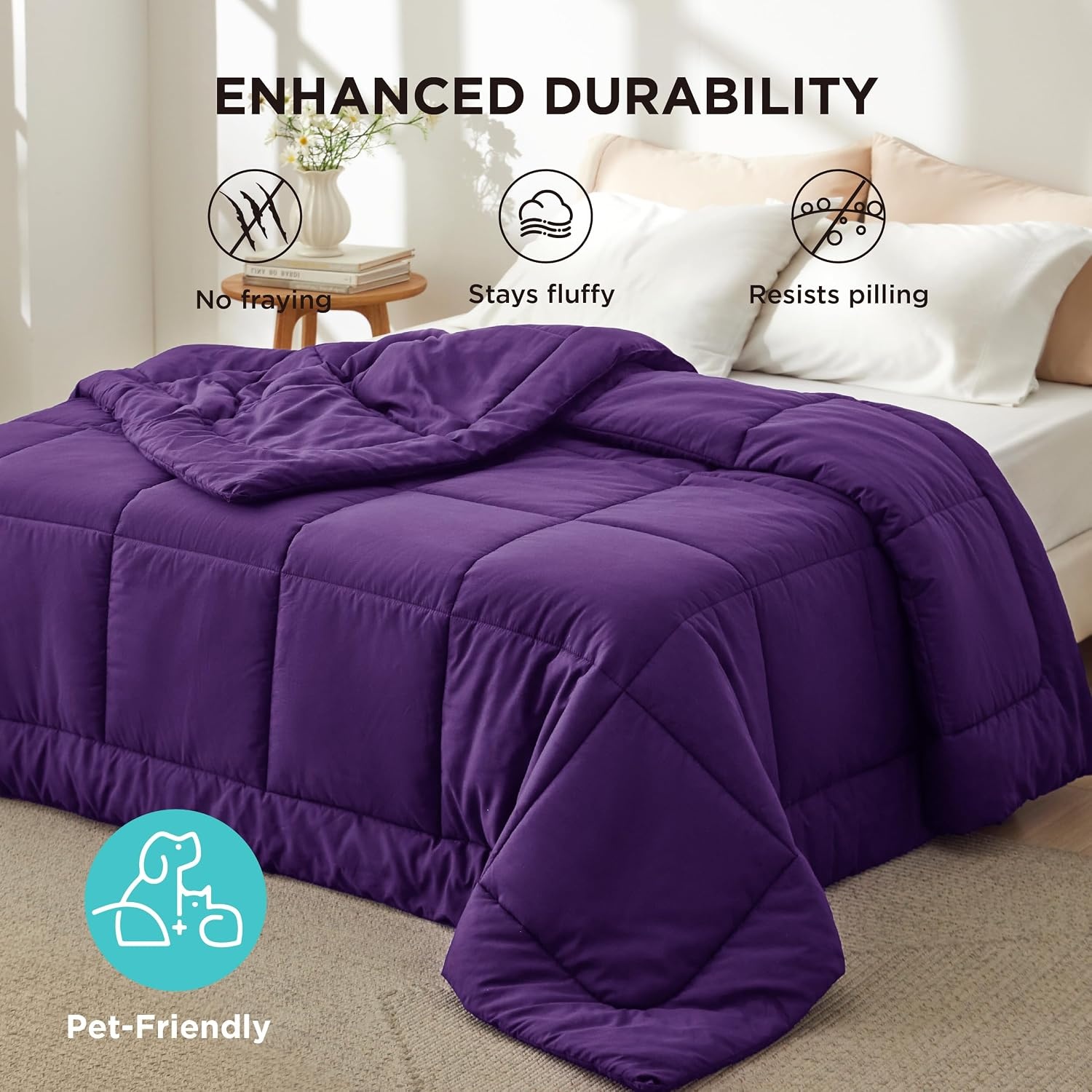 image:imageBedsure Comforter Duvet Insert Quilted Comforters Queen Size All Season Duvet GentleSoft Down Alternative Bedding Blanket with 8 Tabs Gifts for WomenMen White Queen 88 x 88 InchesPurple