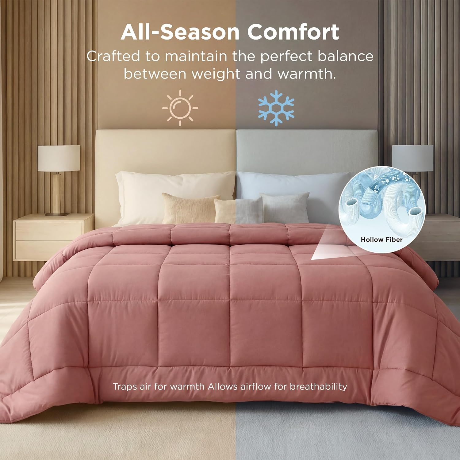 image:imageBedsure Comforter Duvet Insert Quilted Comforters Queen Size All Season Duvet GentleSoft Down Alternative Bedding Blanket with 8 Tabs Gifts for WomenMen White Queen 88 x 88 InchesDusty Pink