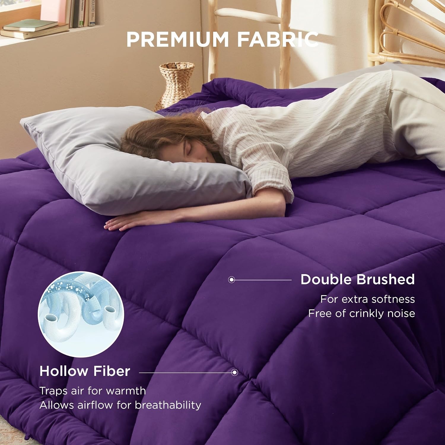image:imageBedsure Comforter Duvet Insert Quilted Comforters Queen Size All Season Duvet GentleSoft Down Alternative Bedding Blanket with 8 Tabs Gifts for WomenMen White Queen 88 x 88 InchesPurple