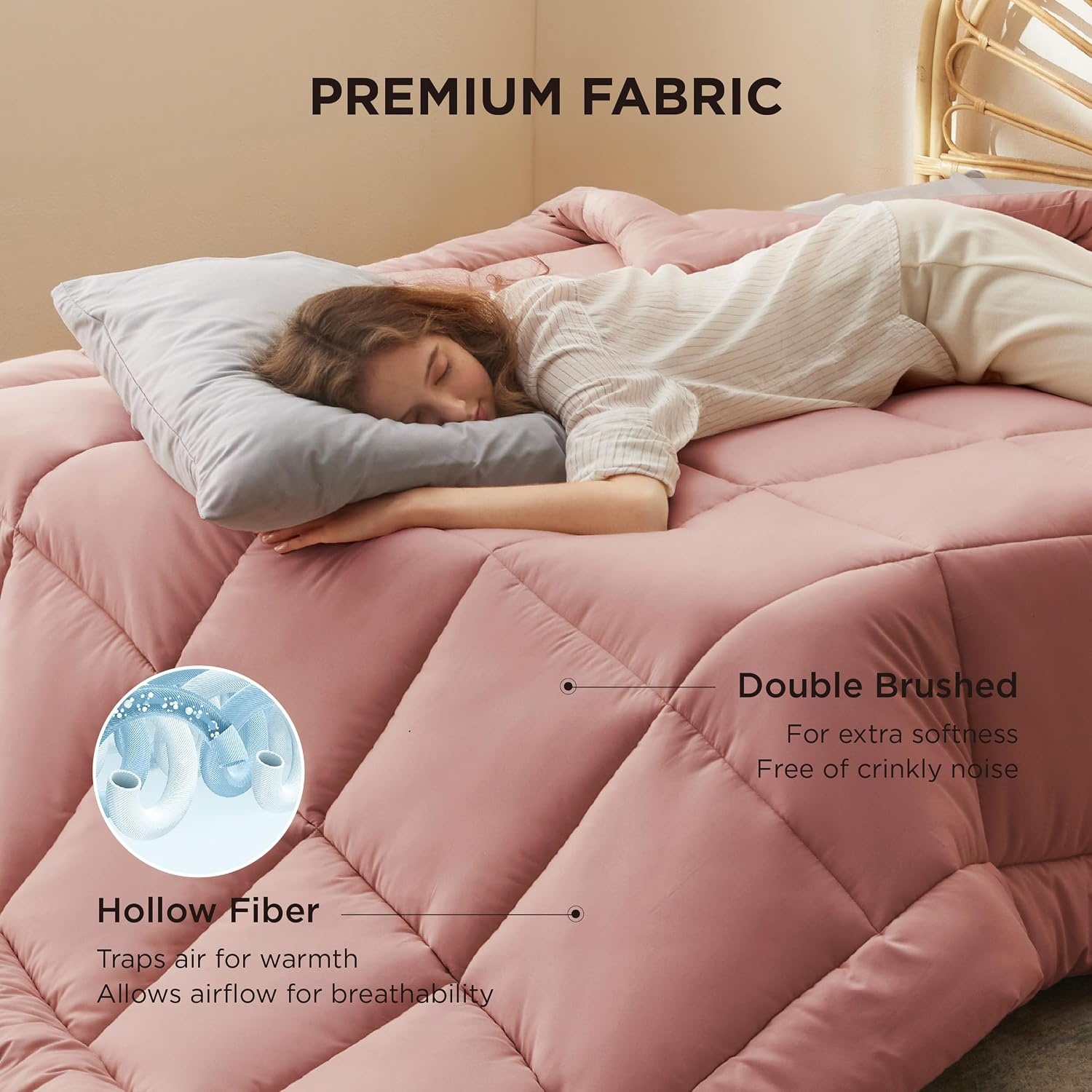 image:imageBedsure Comforter Duvet Insert Quilted Comforters Queen Size All Season Duvet GentleSoft Down Alternative Bedding Blanket with 8 Tabs Gifts for WomenMen White Queen 88 x 88 InchesDusty Pink
