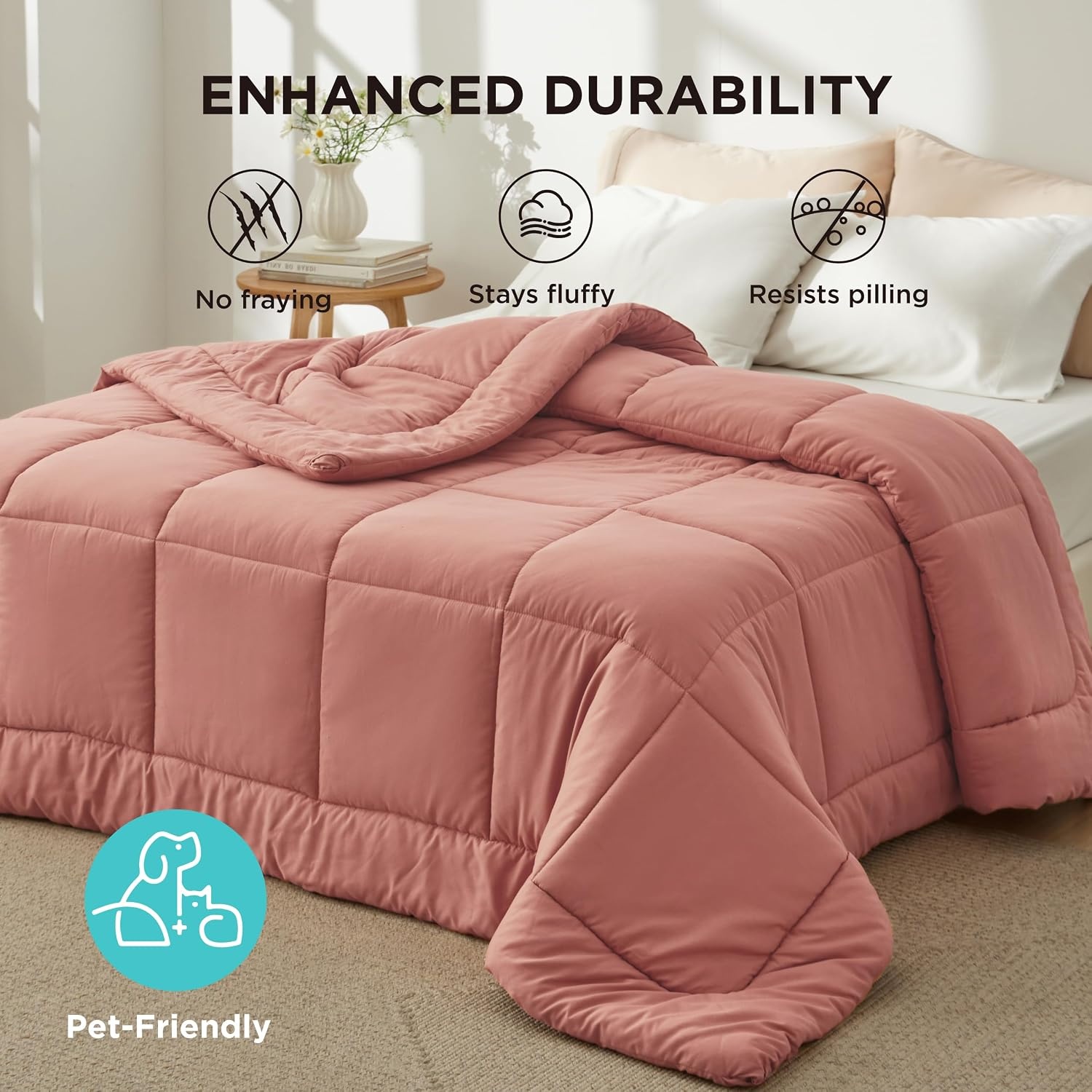 image:imageBedsure Comforter Duvet Insert Quilted Comforters Queen Size All Season Duvet GentleSoft Down Alternative Bedding Blanket with 8 Tabs Gifts for WomenMen White Queen 88 x 88 InchesDusty Pink