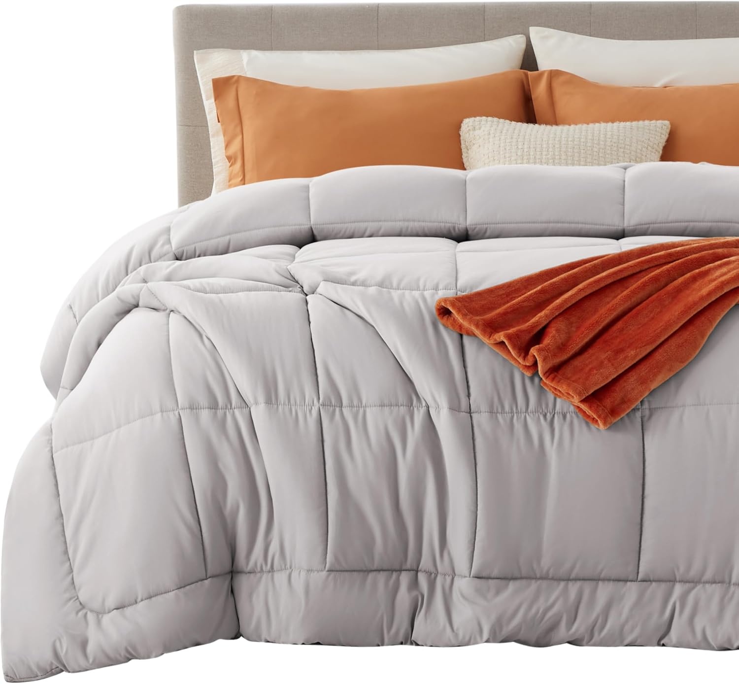 image:imageBedsure Comforter Duvet Insert Quilted Comforters Queen Size All Season Duvet GentleSoft Down Alternative Bedding Blanket with 8 Tabs Gifts for WomenMen White Queen 88 x 88 InchesLight Grey