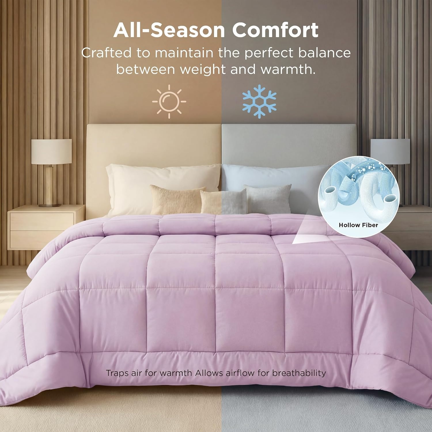 image:imageBedsure Comforter Duvet Insert Quilted Comforters Queen Size All Season Duvet GentleSoft Down Alternative Bedding Blanket with 8 Tabs Gifts for WomenMen White Queen 88 x 88 InchesLight Purple