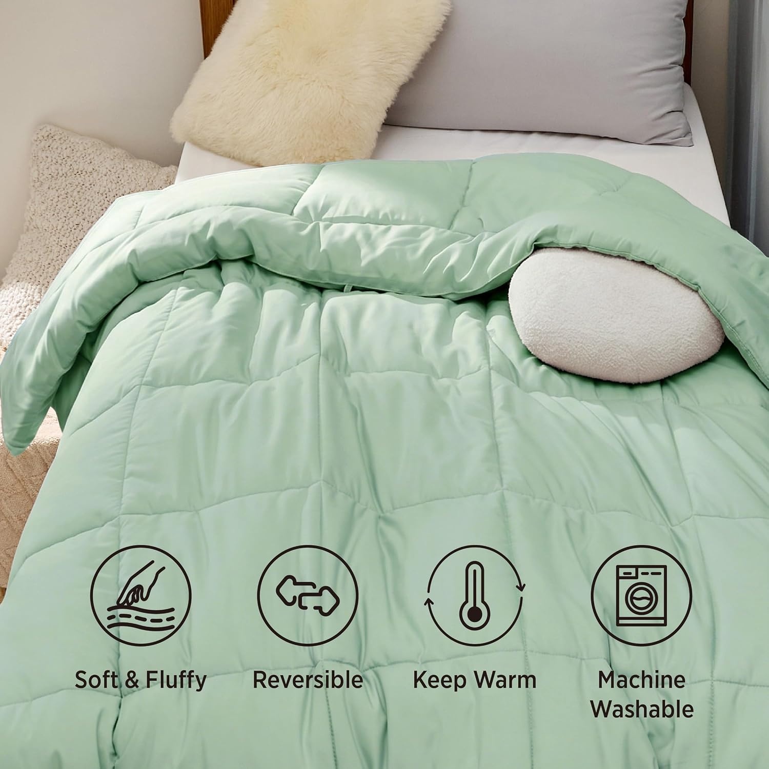 image:imageBedsure Comforter Duvet Insert Quilted Comforters Queen Size All Season Duvet GentleSoft Down Alternative Bedding Blanket with 8 Tabs Gifts for WomenMen White Queen 88 x 88 InchesSage Green