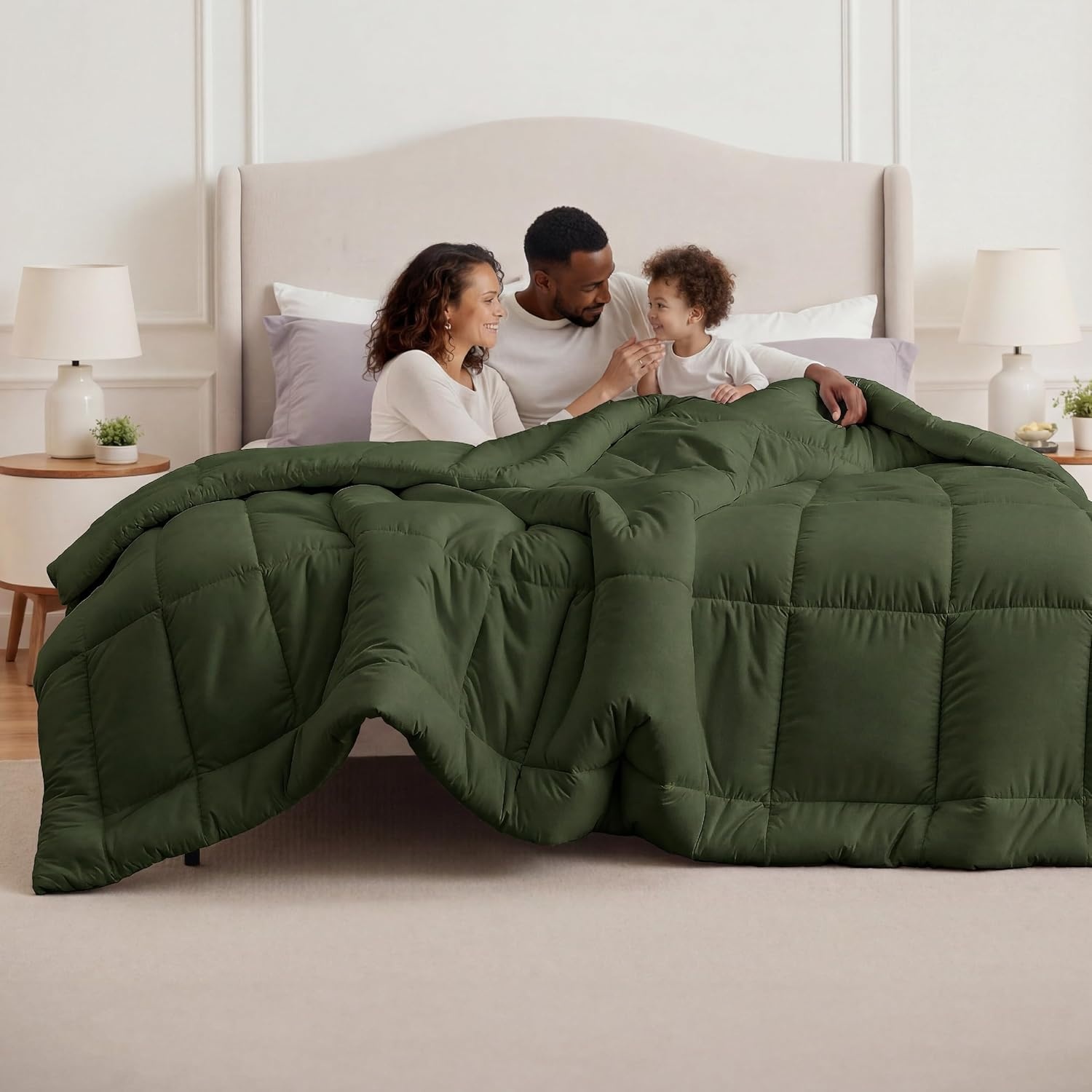 image:imageBedsure Comforter Duvet Insert Quilted Comforters Queen Size All Season Duvet GentleSoft Down Alternative Bedding Blanket with 8 Tabs Gifts for WomenMen White Queen 88 x 88 InchesOlive Green