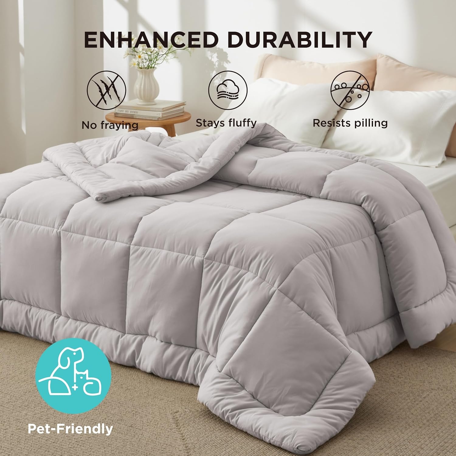 image:imageBedsure Comforter Duvet Insert Quilted Comforters Queen Size All Season Duvet GentleSoft Down Alternative Bedding Blanket with 8 Tabs Gifts for WomenMen White Queen 88 x 88 InchesLight Grey