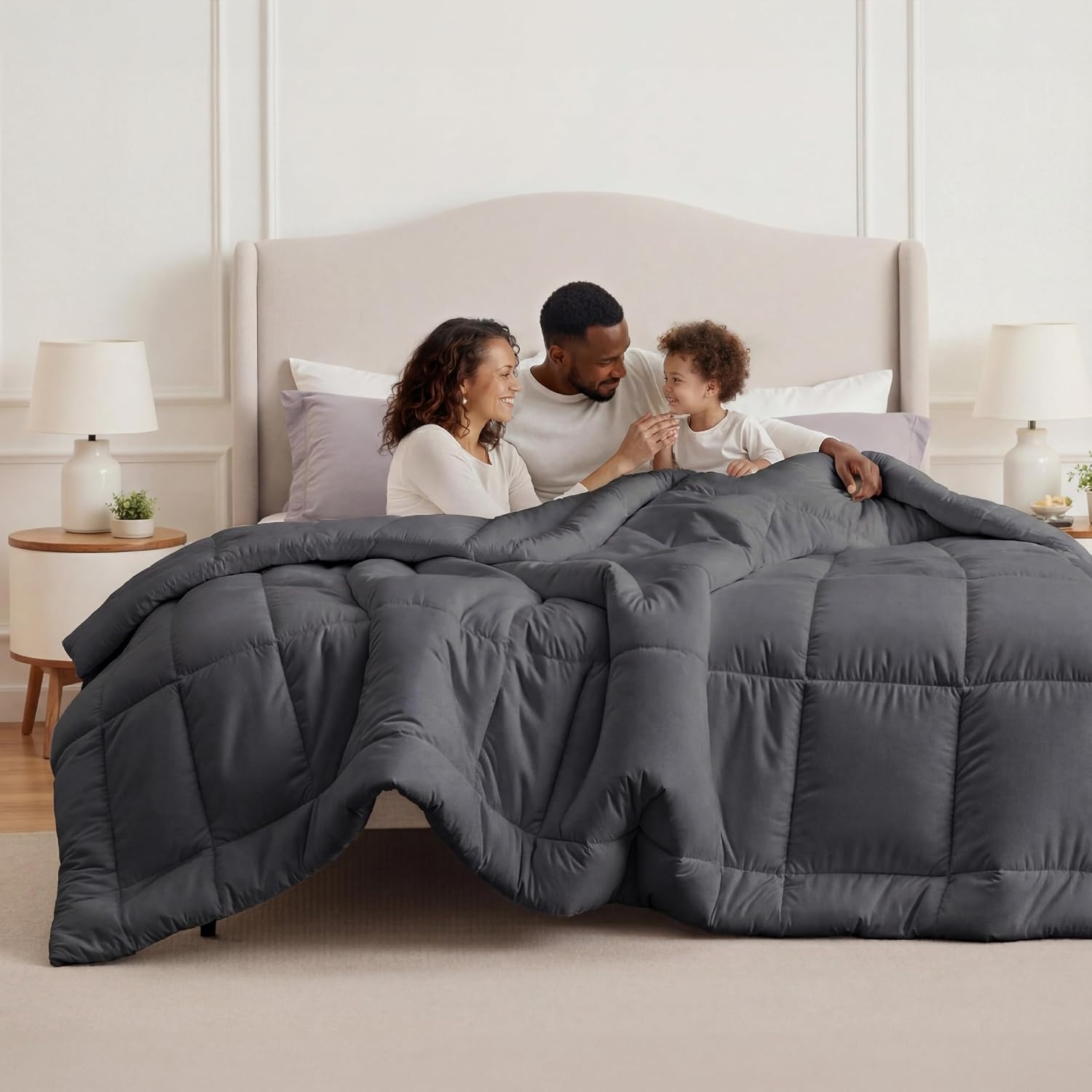 image:imageBedsure Comforter Duvet Insert Quilted Comforters Queen Size All Season Duvet GentleSoft Down Alternative Bedding Blanket with 8 Tabs Gifts for WomenMen White Queen 88 x 88 InchesGrey
