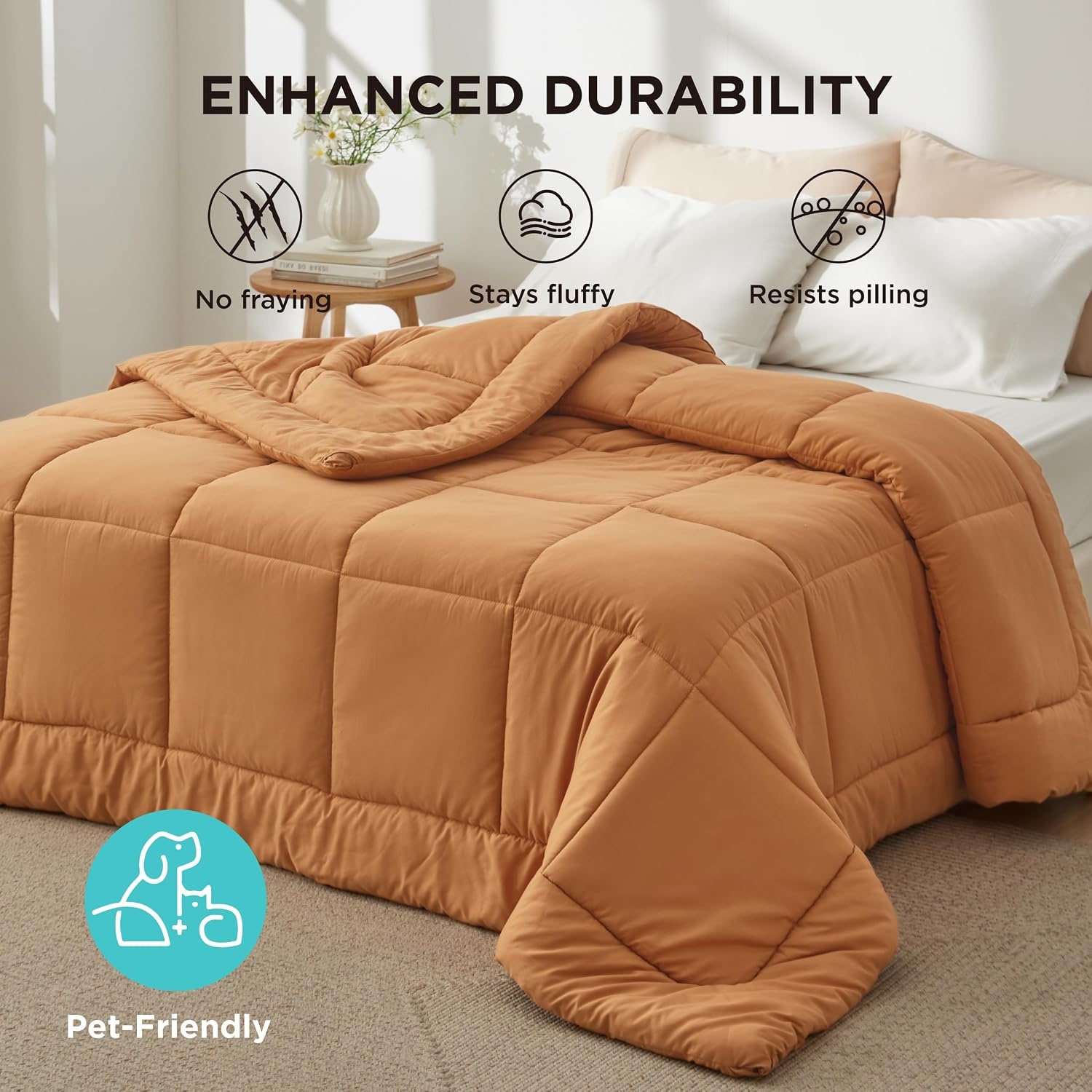 image:imageBedsure Comforter Duvet Insert Quilted Comforters Queen Size All Season Duvet GentleSoft Down Alternative Bedding Blanket with 8 Tabs Gifts for WomenMen White Queen 88 x 88 InchesBurnt Orange