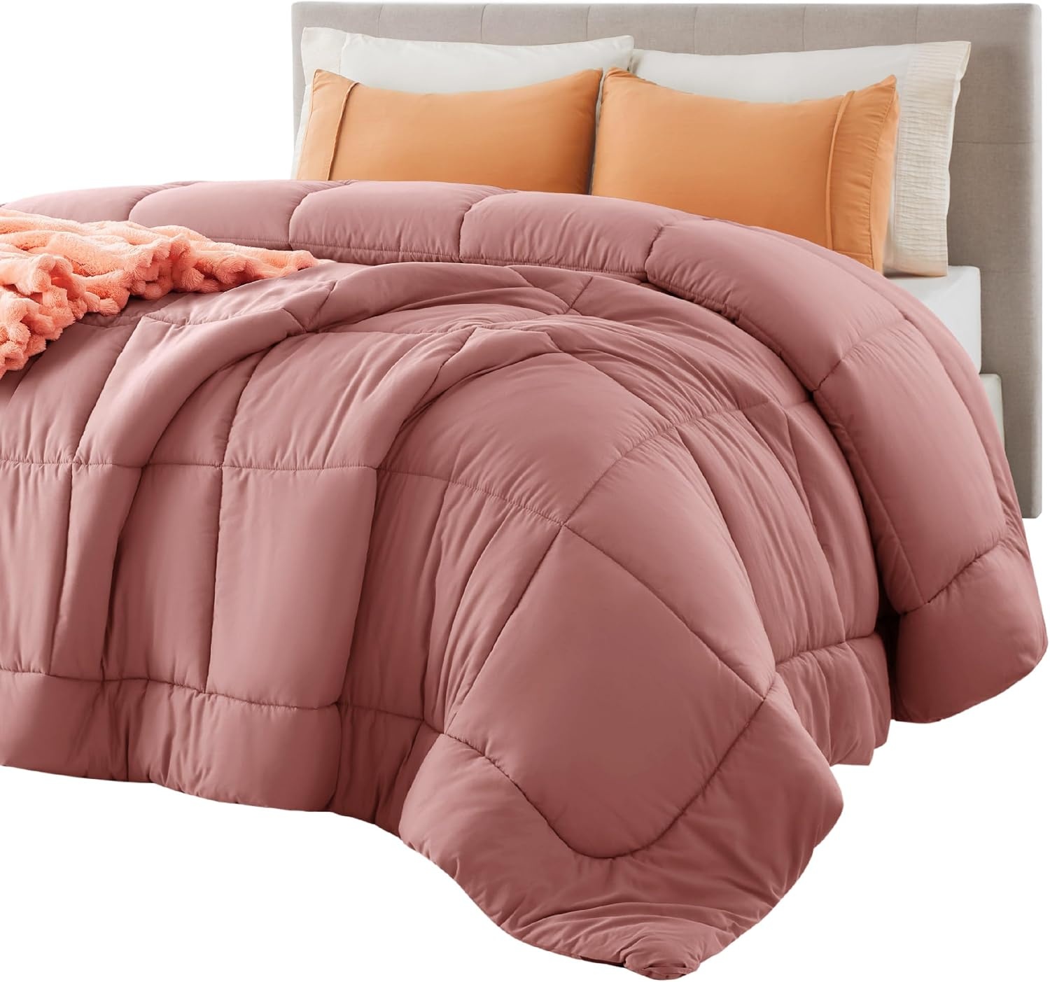 image:imageBedsure Comforter Duvet Insert Quilted Comforters Queen Size All Season Duvet GentleSoft Down Alternative Bedding Blanket with 8 Tabs Gifts for WomenMen White Queen 88 x 88 InchesDusty Pink