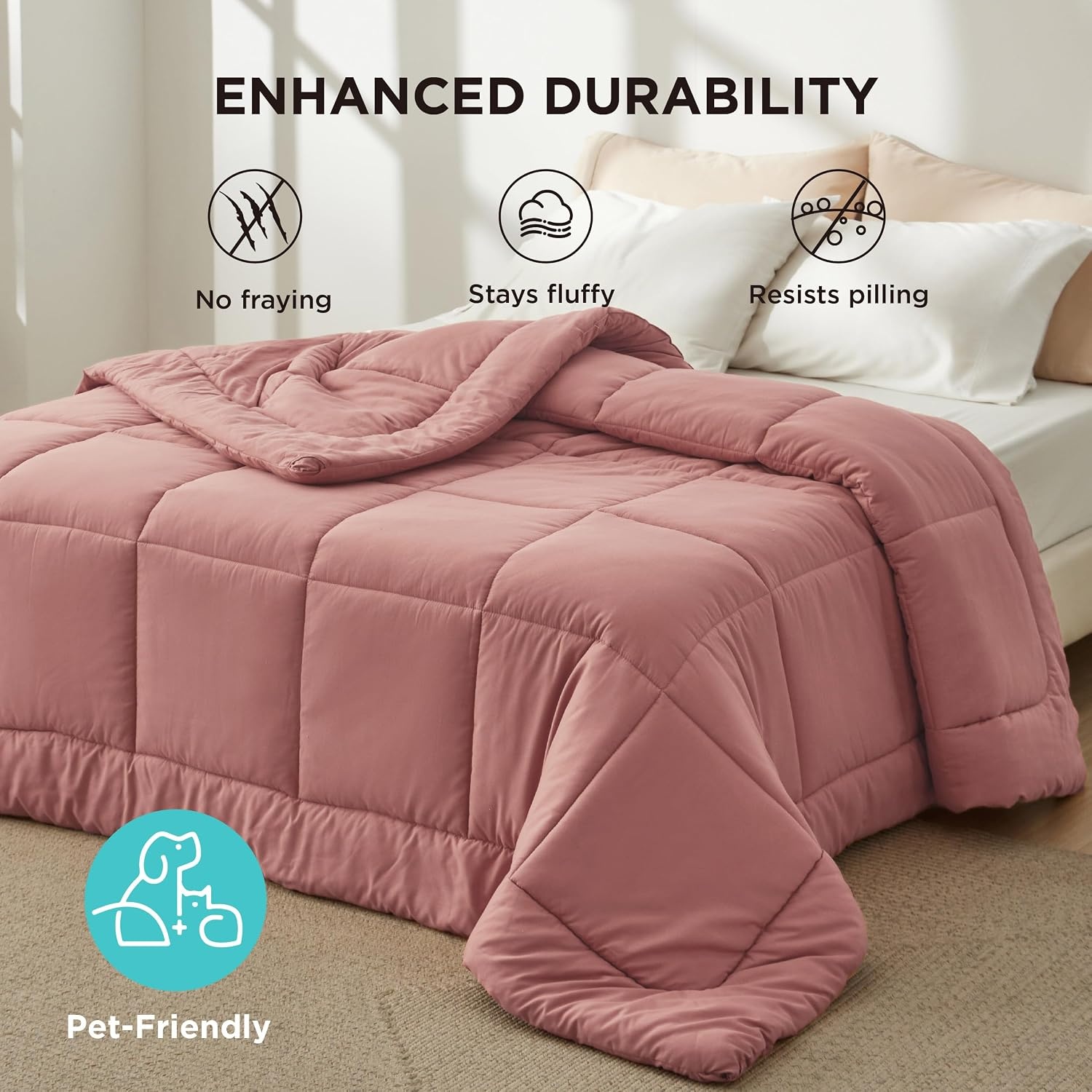 image:imageBedsure Comforter Duvet Insert Quilted Comforters Queen Size All Season Duvet GentleSoft Down Alternative Bedding Blanket with 8 Tabs Gifts for WomenMen White Queen 88 x 88 InchesDusty Pink