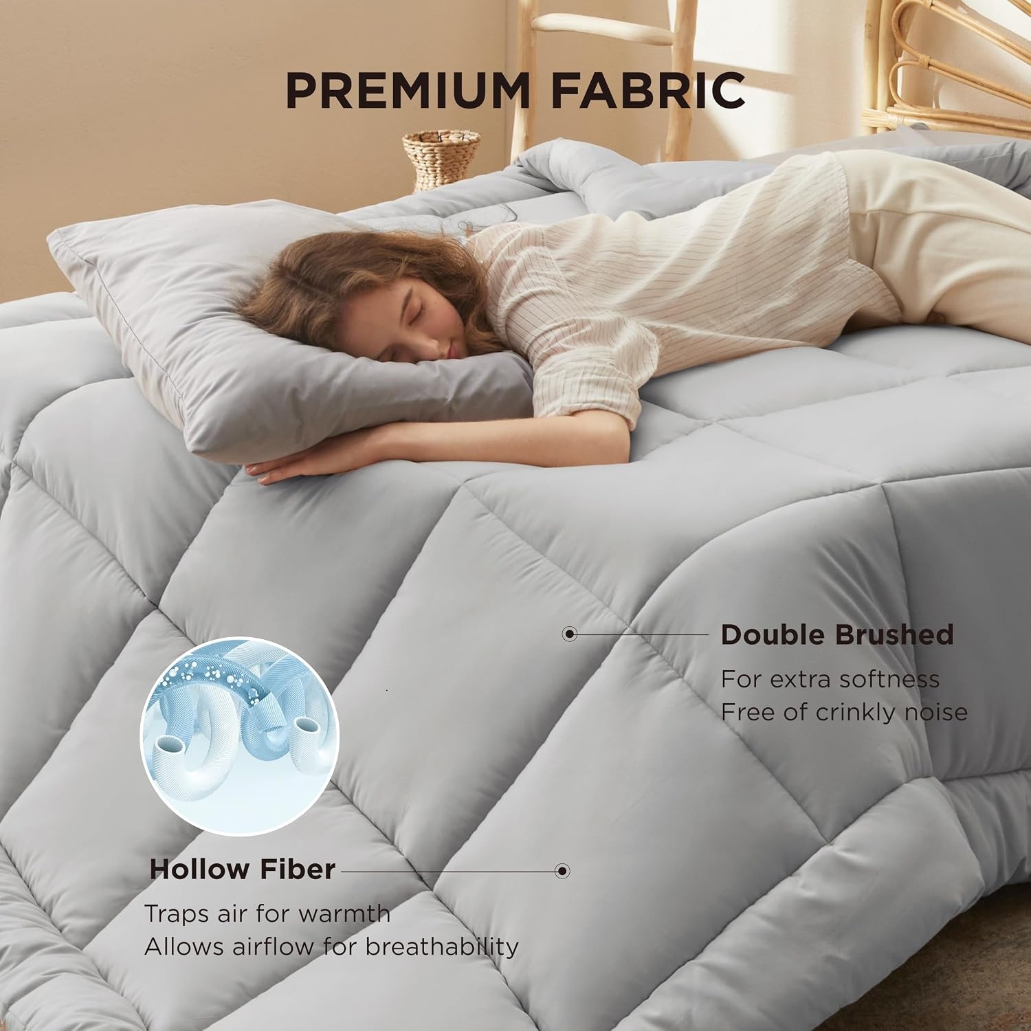 image:imageBedsure Comforter Duvet Insert Quilted Comforters Queen Size All Season Duvet GentleSoft Down Alternative Bedding Blanket with 8 Tabs Gifts for WomenMen White Queen 88 x 88 InchesLight Grey