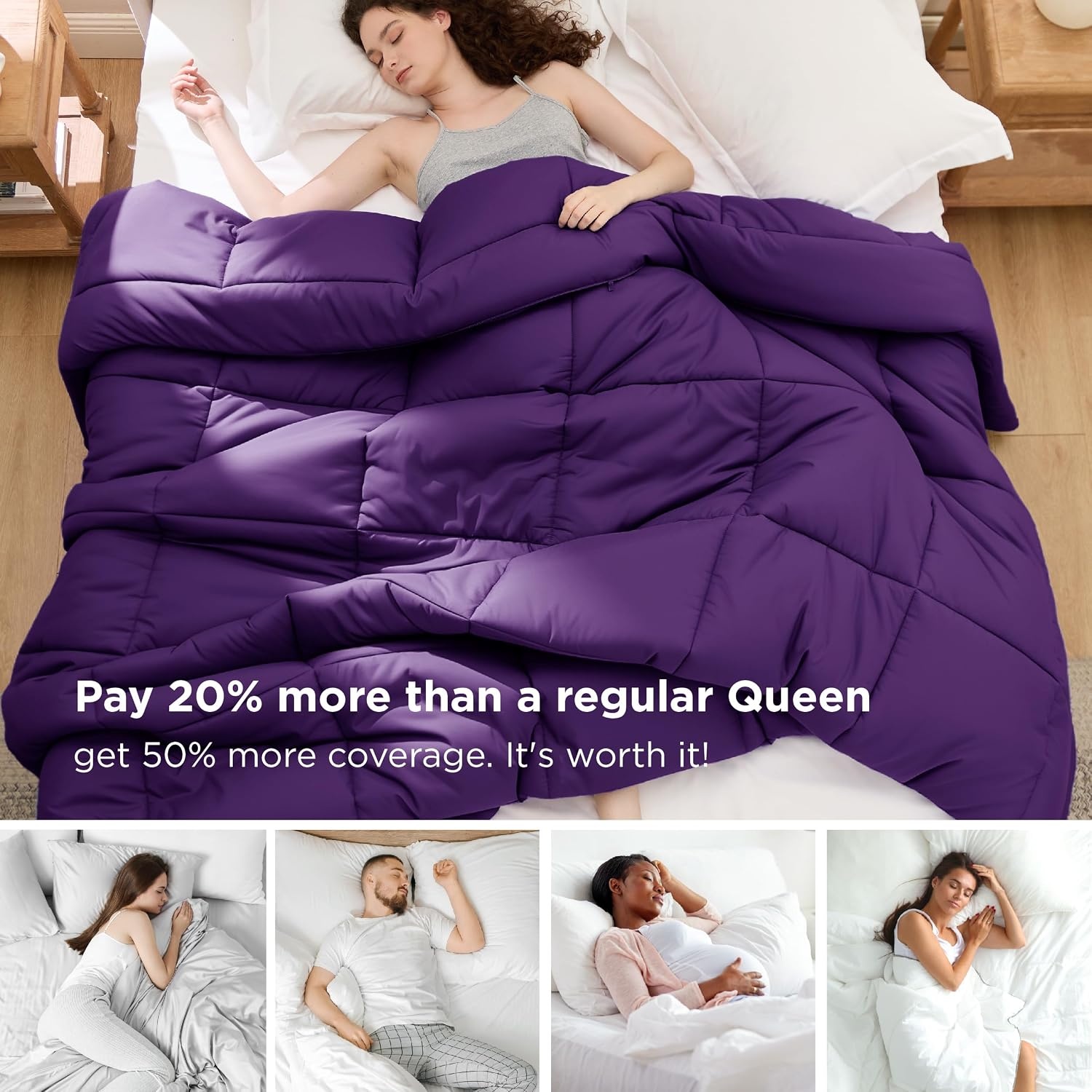 image:imageBedsure Comforter Duvet Insert Quilted Comforters Queen Size All Season Duvet GentleSoft Down Alternative Bedding Blanket with 8 Tabs Gifts for WomenMen White Queen 88 x 88 InchesPurple