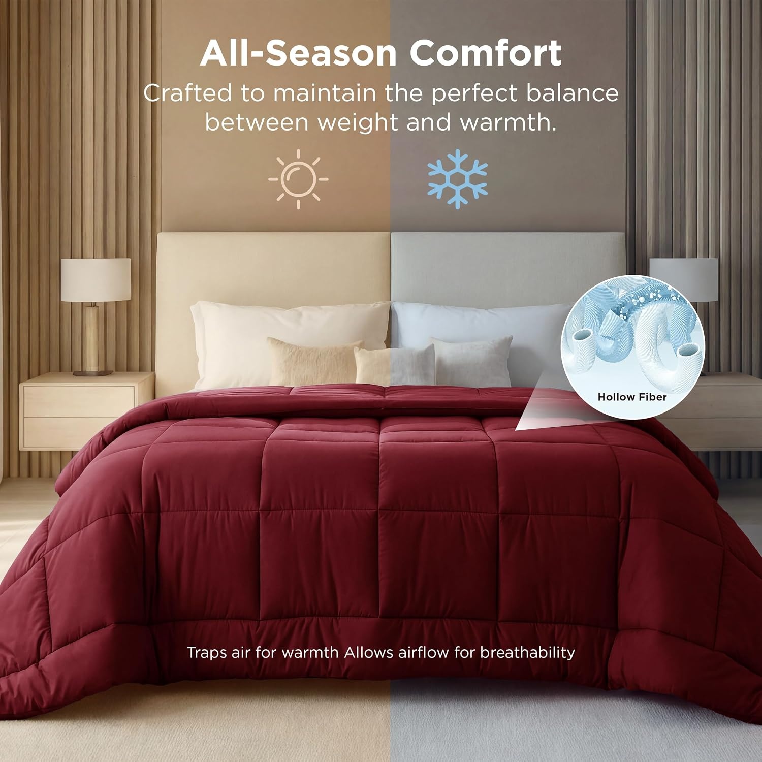 image:imageBedsure Comforter Duvet Insert Quilted Comforters Queen Size All Season Duvet GentleSoft Down Alternative Bedding Blanket with 8 Tabs Gifts for WomenMen White Queen 88 x 88 InchesBurgundy