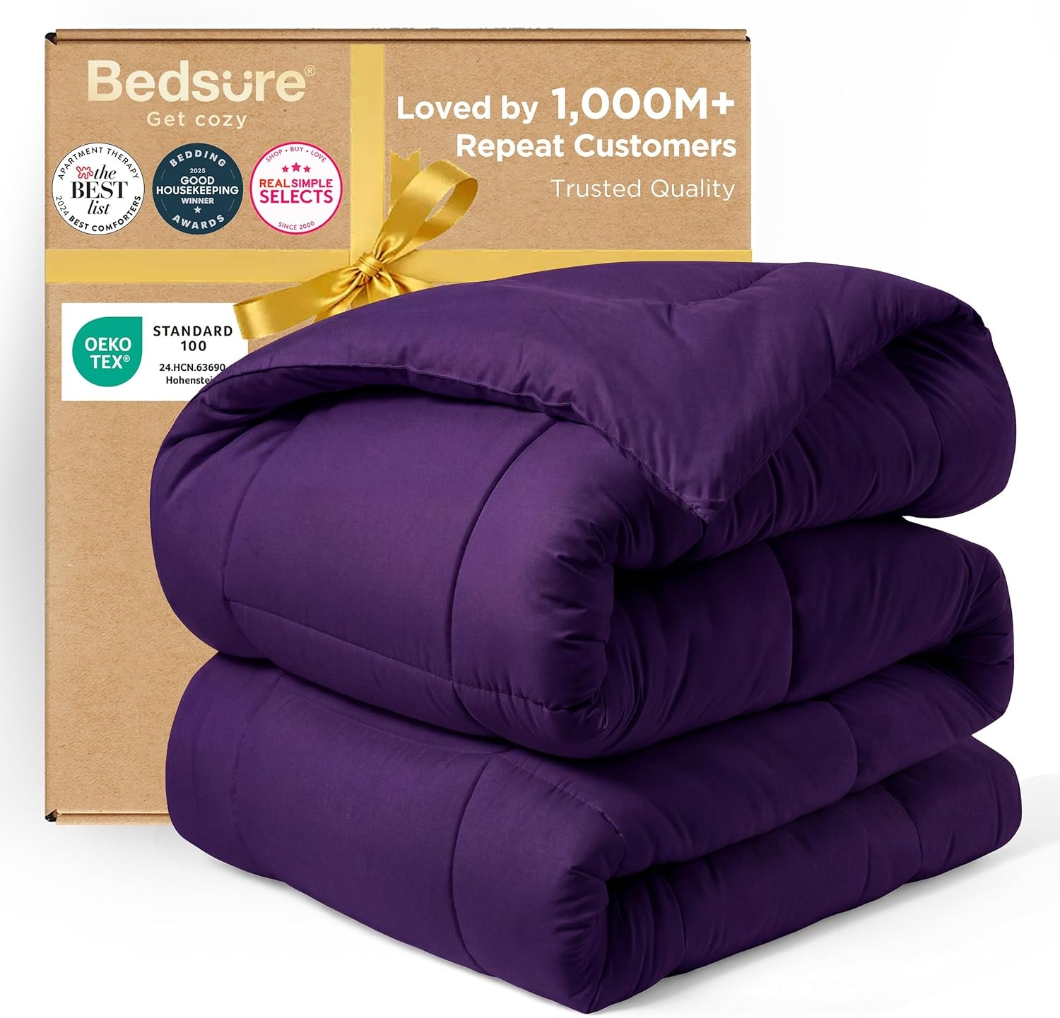 image:imageBedsure Comforter Duvet Insert Quilted Comforters Queen Size All Season Duvet GentleSoft Down Alternative Bedding Blanket with 8 Tabs Gifts for WomenMen White Queen 88 x 88 InchesPurple