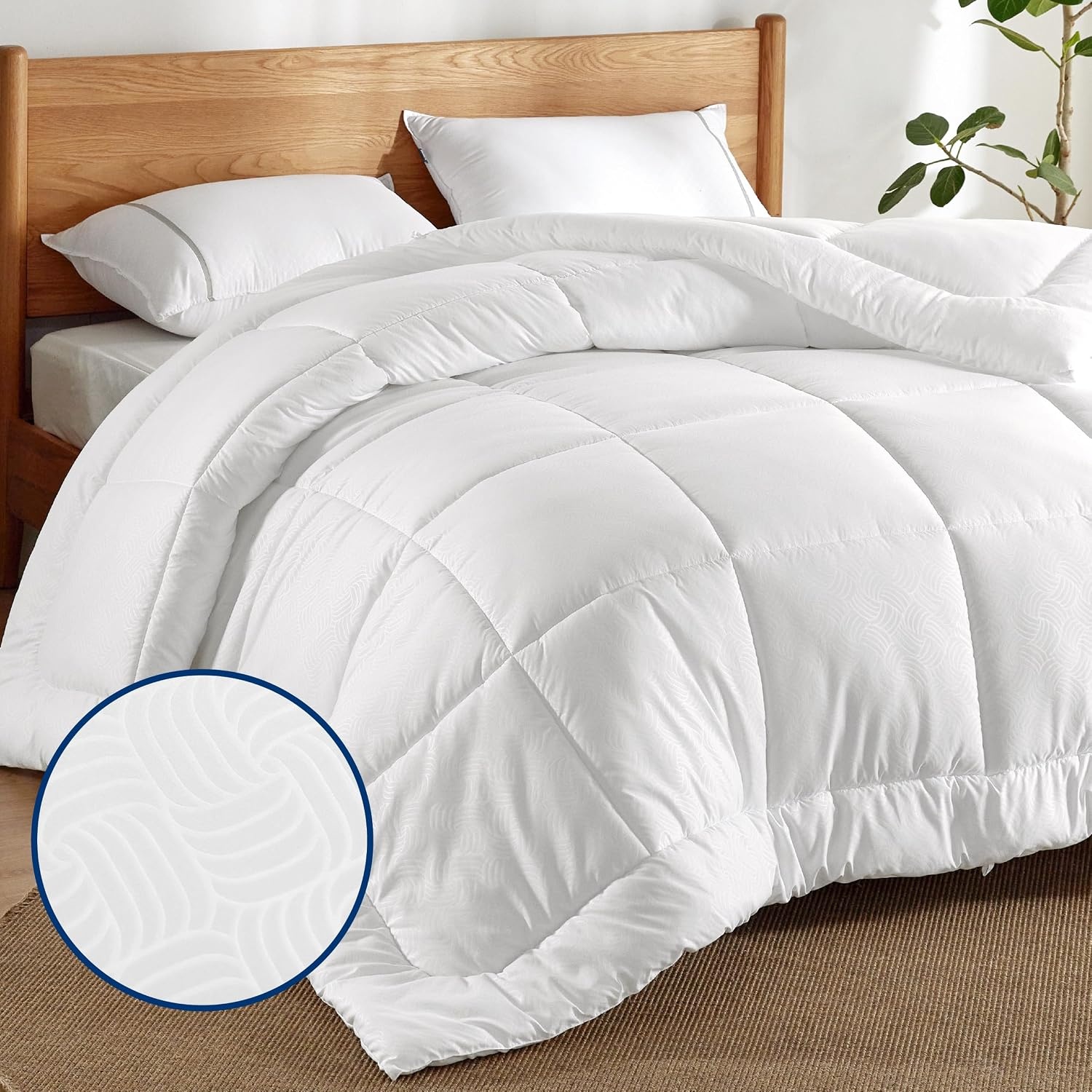 image:imageBedsure Comforter Duvet Insert Quilted Comforters Queen Size All Season Duvet GentleSoft Down Alternative Bedding Blanket with 8 Tabs Gifts for WomenMen White Queen 88 x 88 InchesBasket Wave White