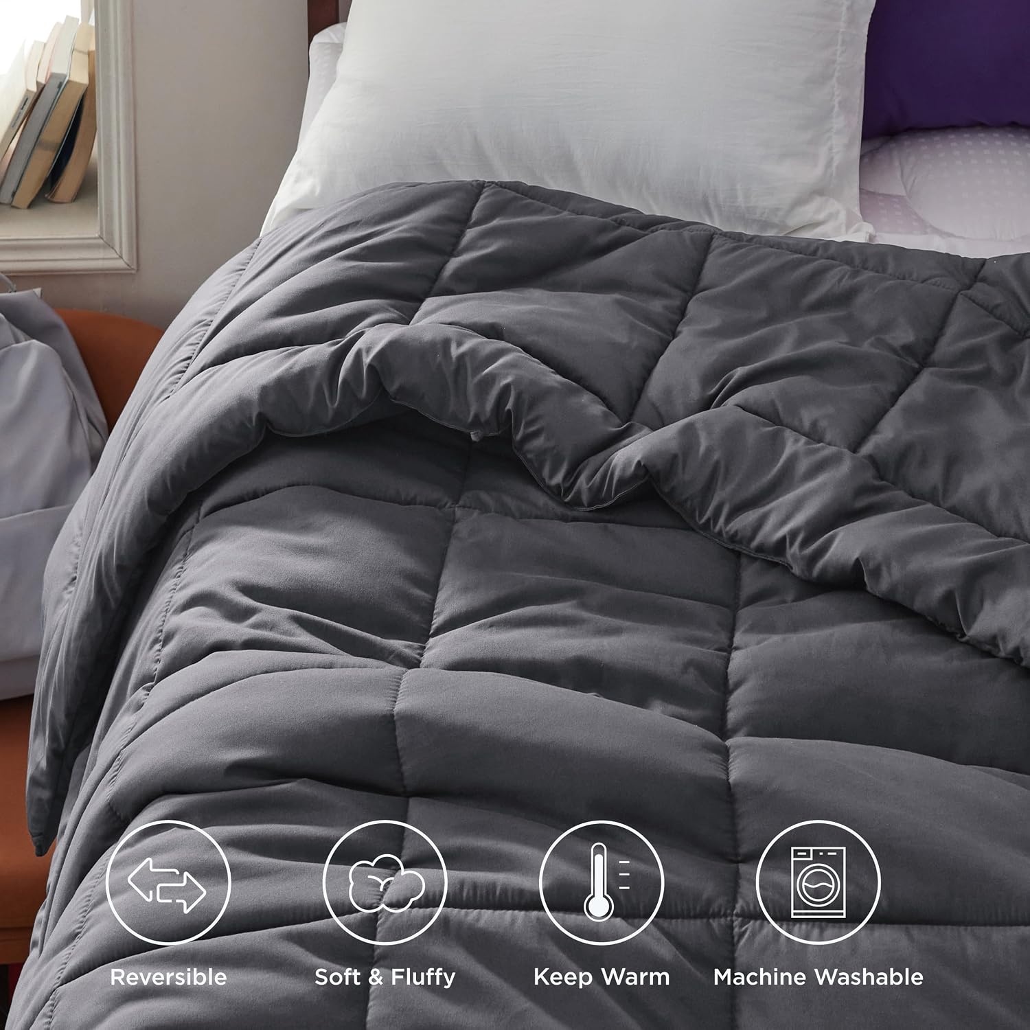 image:imageBedsure Comforter Duvet Insert Quilted Comforters Queen Size All Season Duvet GentleSoft Down Alternative Bedding Blanket with 8 Tabs Gifts for WomenMen White Queen 88 x 88 InchesGrey