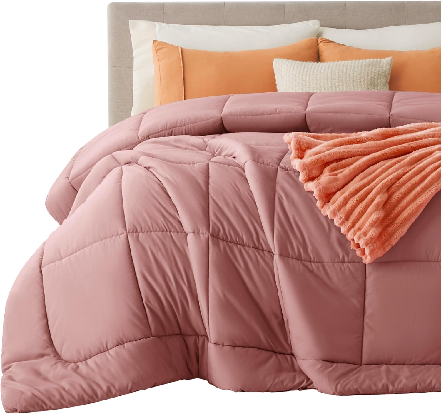 image:imageBedsure Comforter Duvet Insert Quilted Comforters Queen Size All Season Duvet GentleSoft Down Alternative Bedding Blanket with 8 Tabs Gifts for WomenMen White Queen 88 x 88 InchesDusty Pink