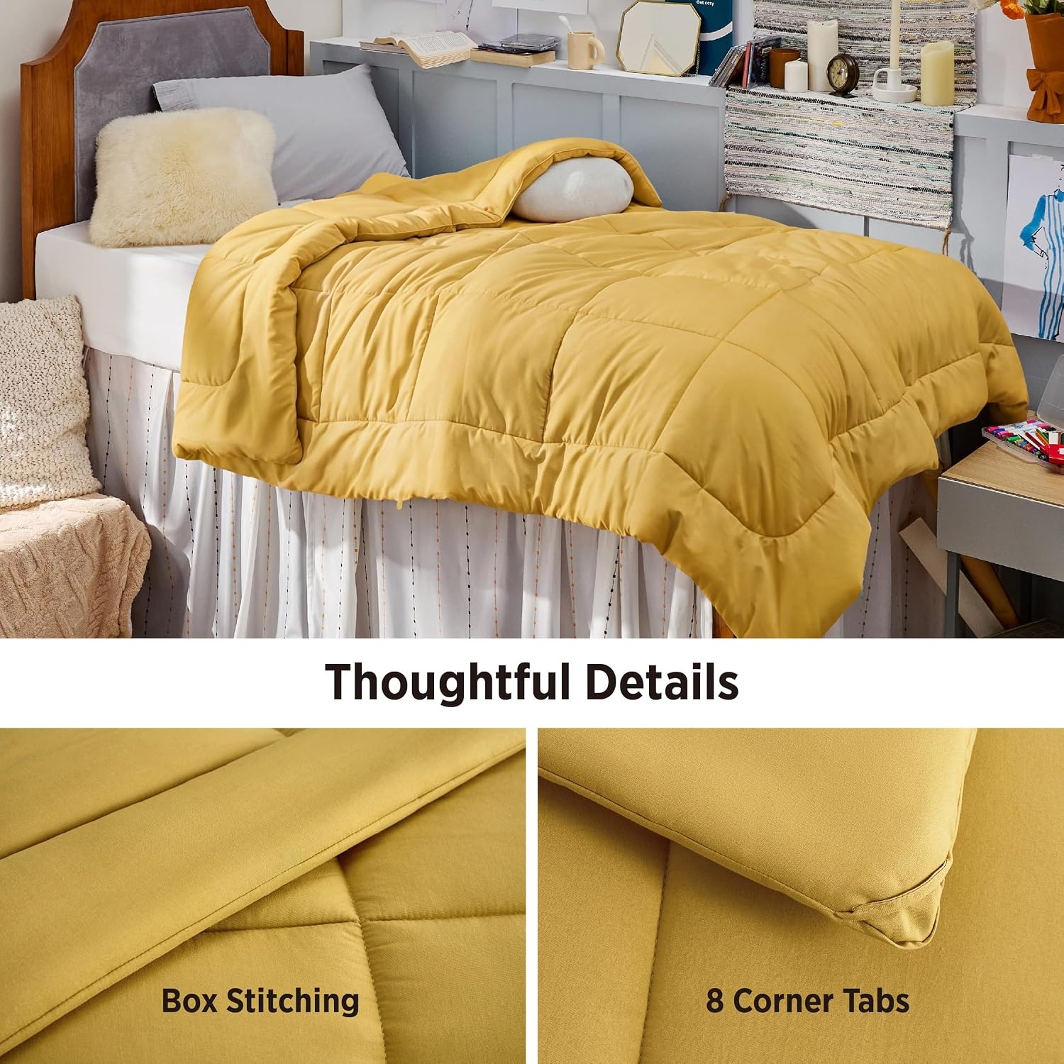 image:imageBedsure Comforter Duvet Insert Quilted Comforters Queen Size All Season Duvet GentleSoft Down Alternative Bedding Blanket with 8 Tabs Gifts for WomenMen White Queen 88 x 88 InchesMustard Yellow