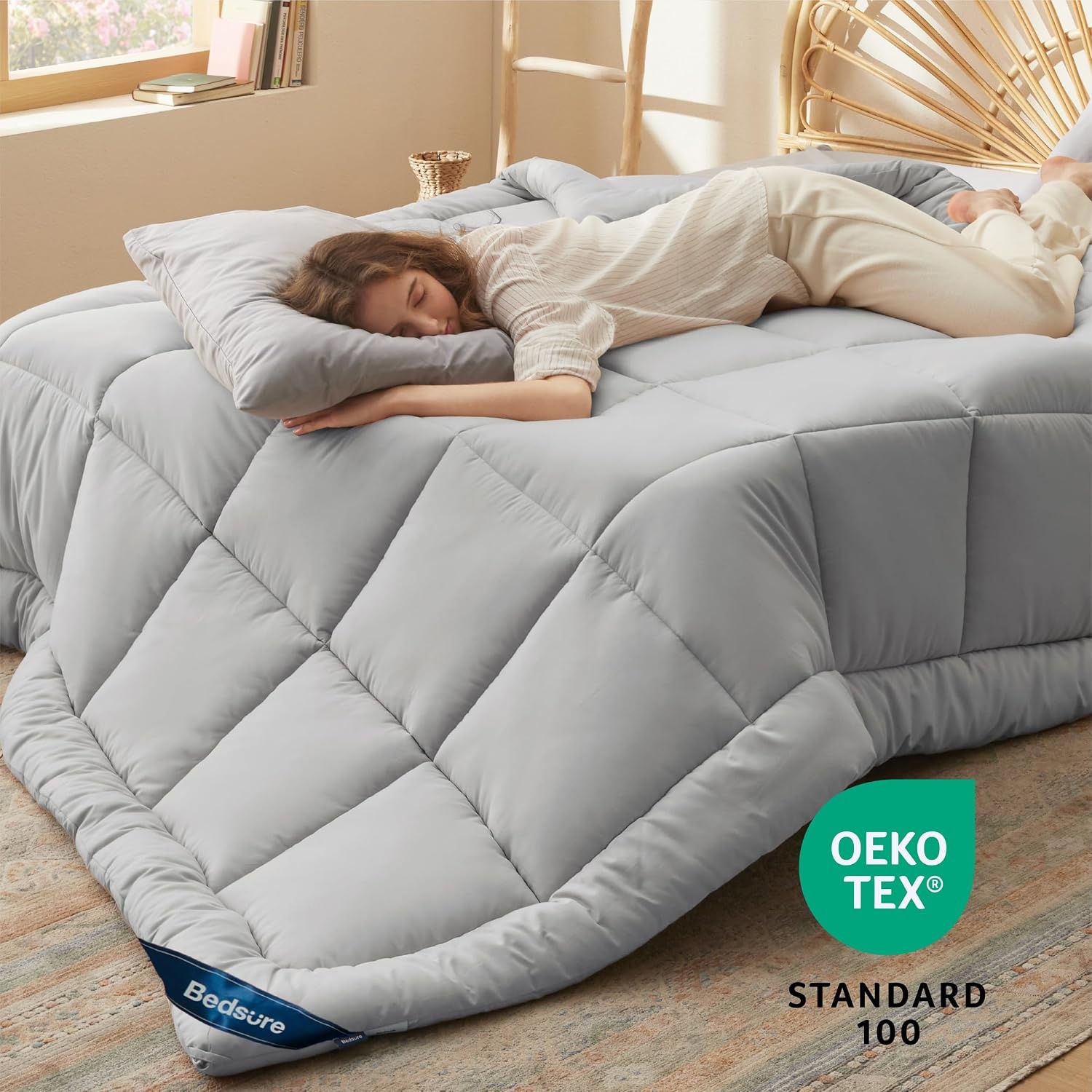 image:imageBedsure Comforter Duvet Insert Quilted Comforters Queen Size All Season Duvet GentleSoft Down Alternative Bedding Blanket with 8 Tabs Gifts for WomenMen White Queen 88 x 88 InchesLight Grey