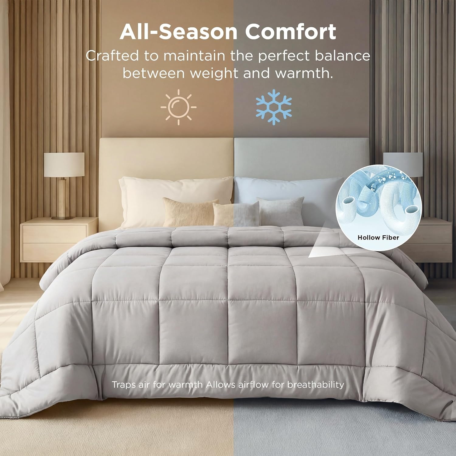 image:imageBedsure Comforter Duvet Insert Quilted Comforters Queen Size All Season Duvet GentleSoft Down Alternative Bedding Blanket with 8 Tabs Gifts for WomenMen White Queen 88 x 88 InchesLight Grey